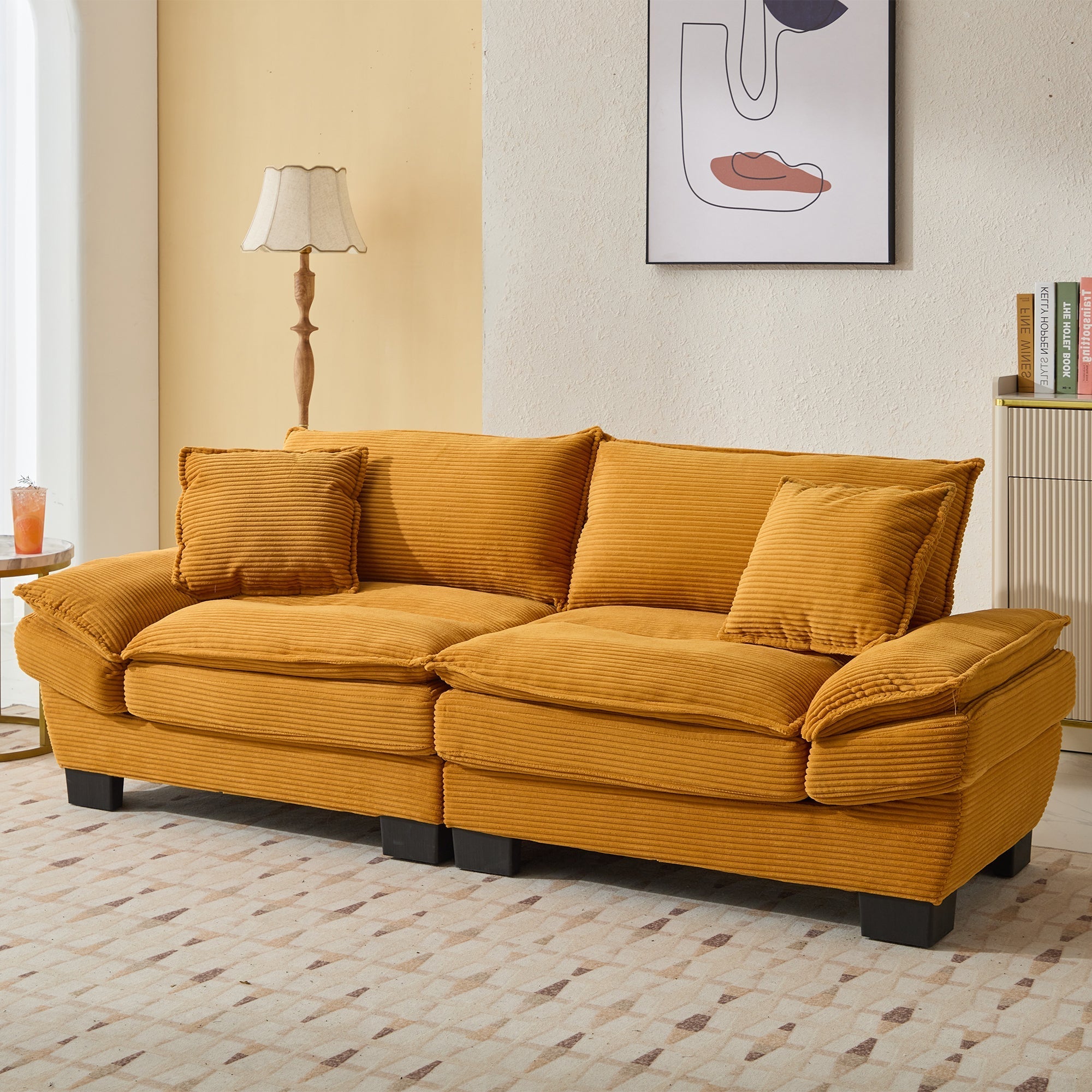 Corduroy Sofa Sleeper Couch Loveseat Sofa with Pillows Comfy Upholstered (W676P184141) - Direct Wicker