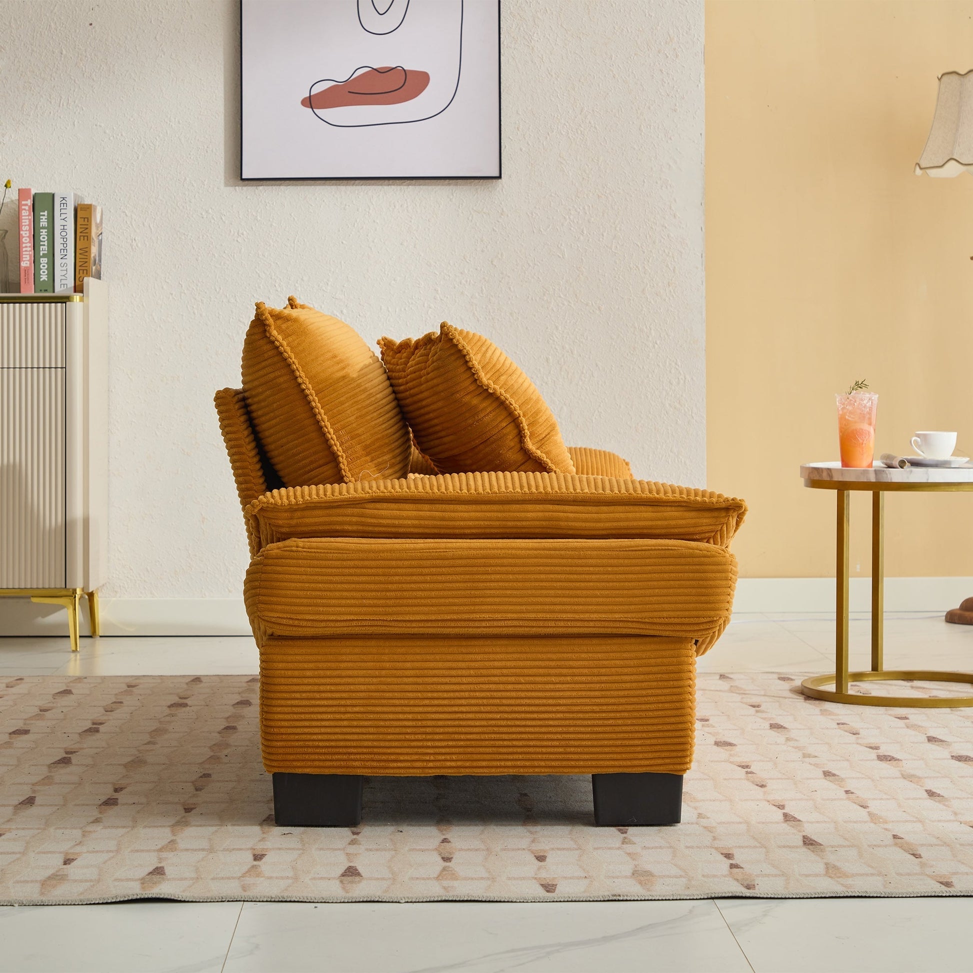 Corduroy Sofa Sleeper Couch Loveseat Sofa with Pillows Comfy Upholstered (W676P184141) - Direct Wicker