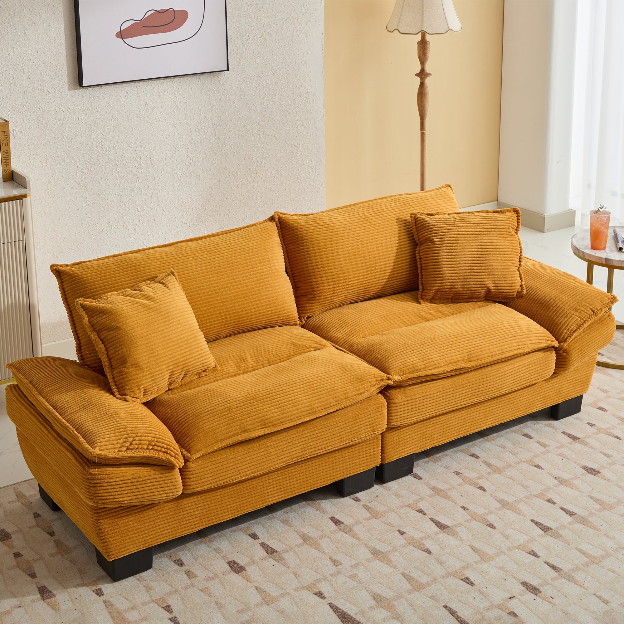 Corduroy Sofa Sleeper Couch Loveseat Sofa with Pillows Comfy Upholstered (W676P184141) - Direct Wicker