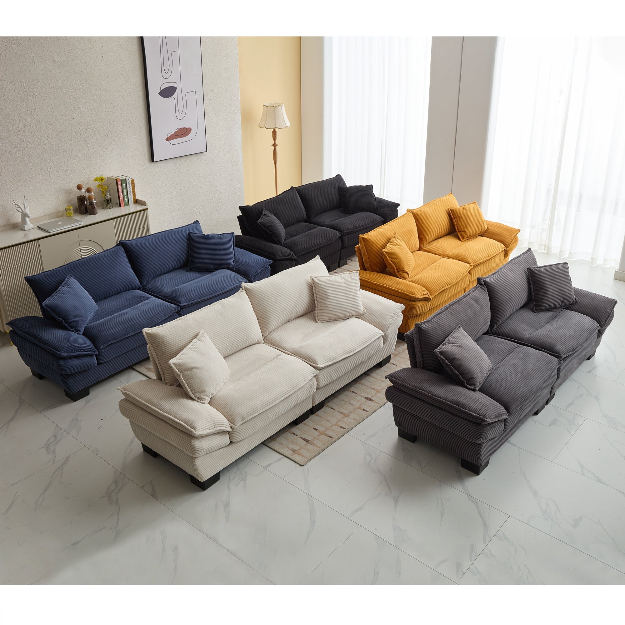 Corduroy Sofa Sleeper Couch Loveseat Sofa with Pillows (W676P184130) - Direct Wicker