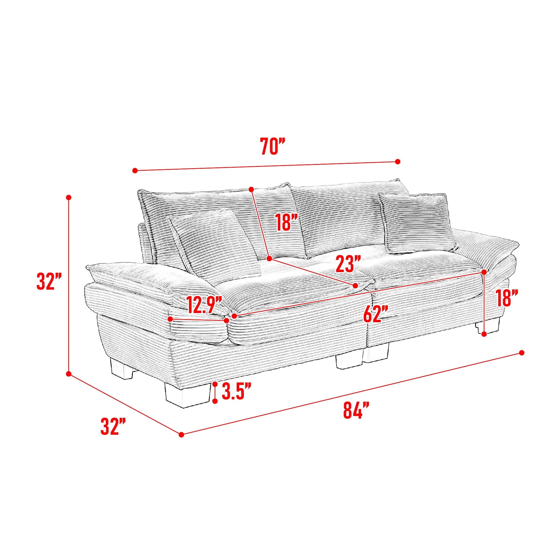Corduroy Sofa Sleeper Couch Loveseat Sofa with Pillows (W676P184130) - Direct Wicker