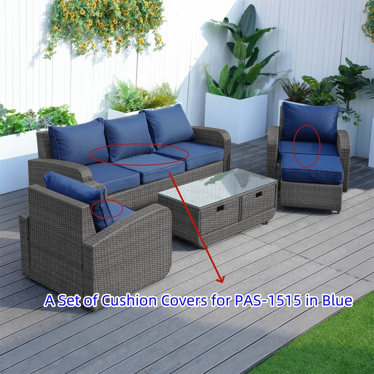 Cushion Covers for Outdoor Conversation Sofa Set (PAS - 1515 - Cushion Covers) - Direct Wicker