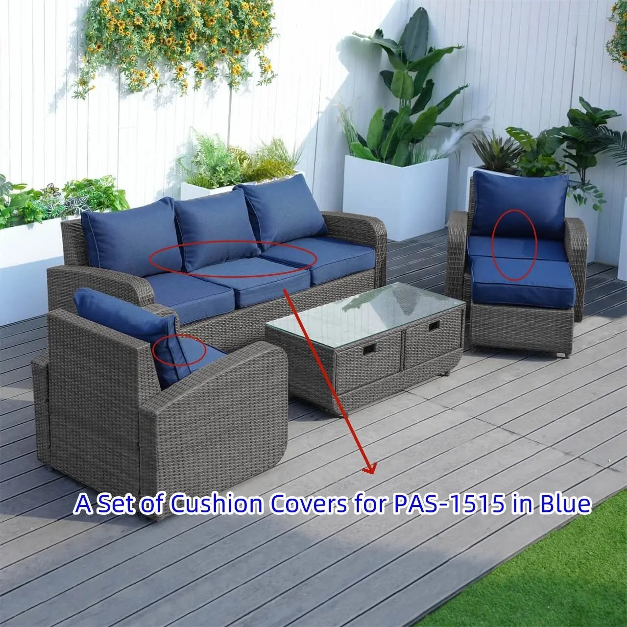 Cushion Covers for Outdoor Conversation Sofa Set (PAS - 1515 - Cushion Covers) - Direct Wicker