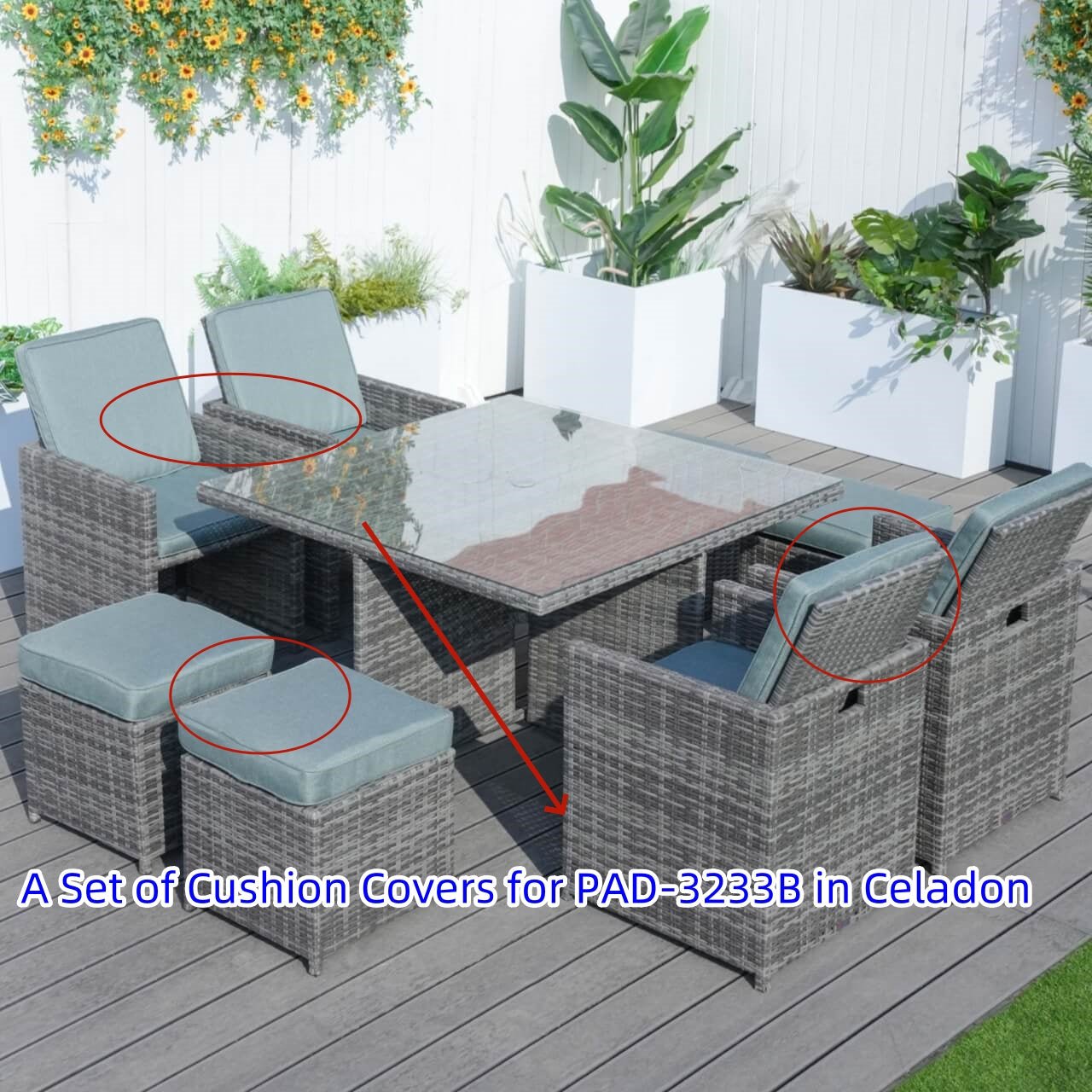 Cushion Covers for Patio Dining Set (PAD - 3233B - Cushion - Covers) - Direct Wicker