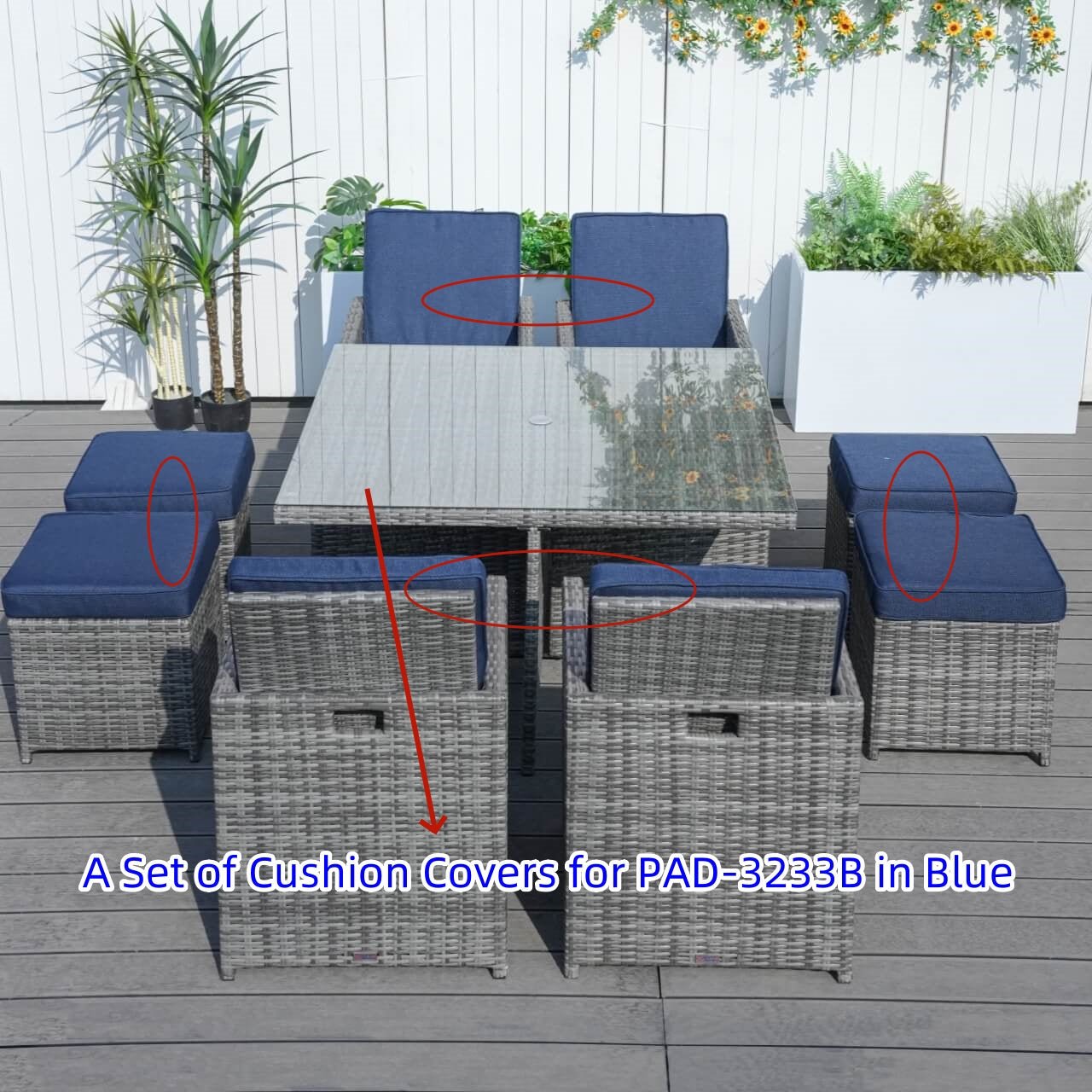Cushion Covers for Patio Dining Set (PAD - 3233B - Cushion - Covers) - Direct Wicker