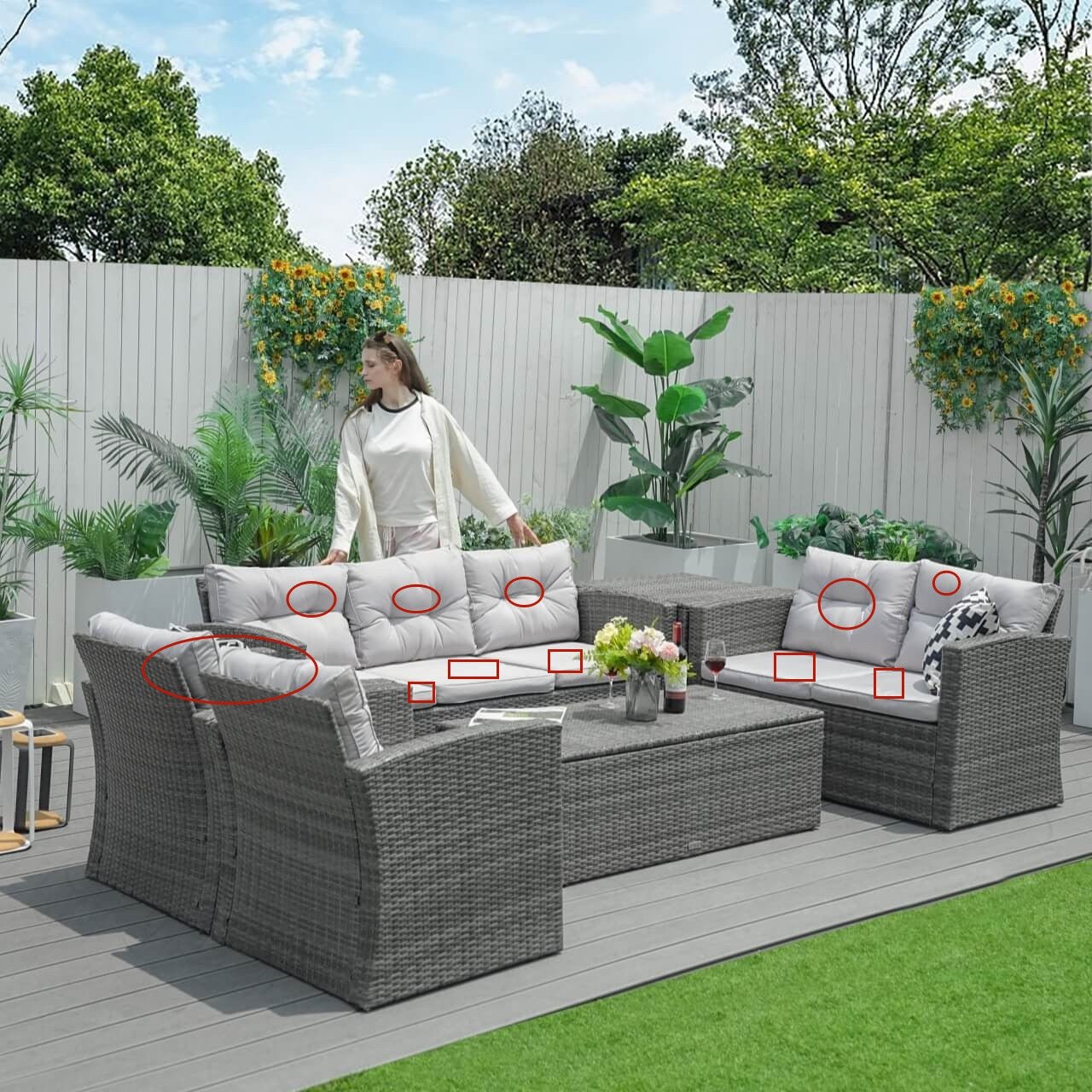Cushions for Direct Wicker's 7 Seats Outdoor Conversation Set (PAS - 1503 - Set - Cushions) - Direct Wicker