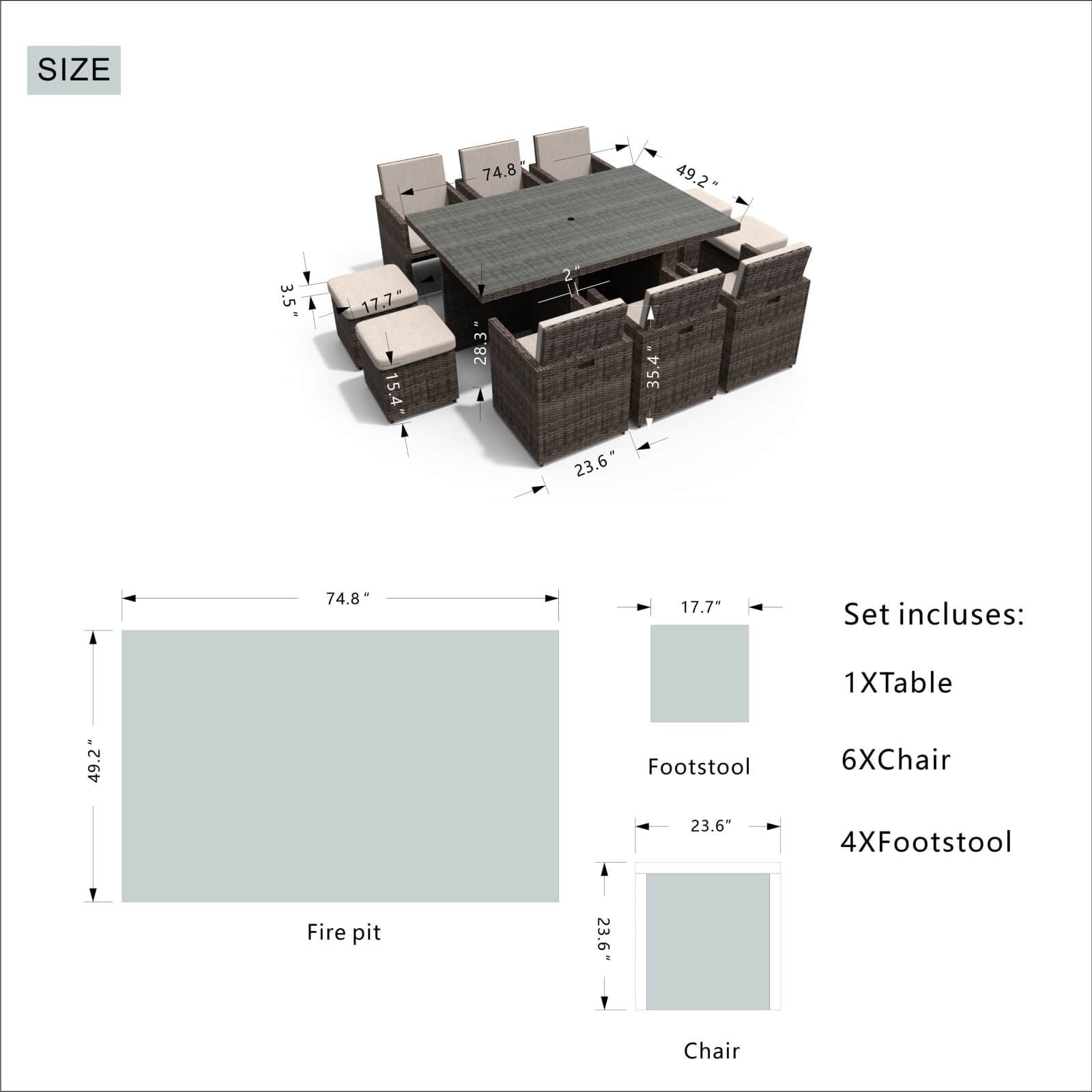 Customer Order: Carmel 6-Seater Cube Outdoor Dining Set (PAD-3234) - Direct Wicker