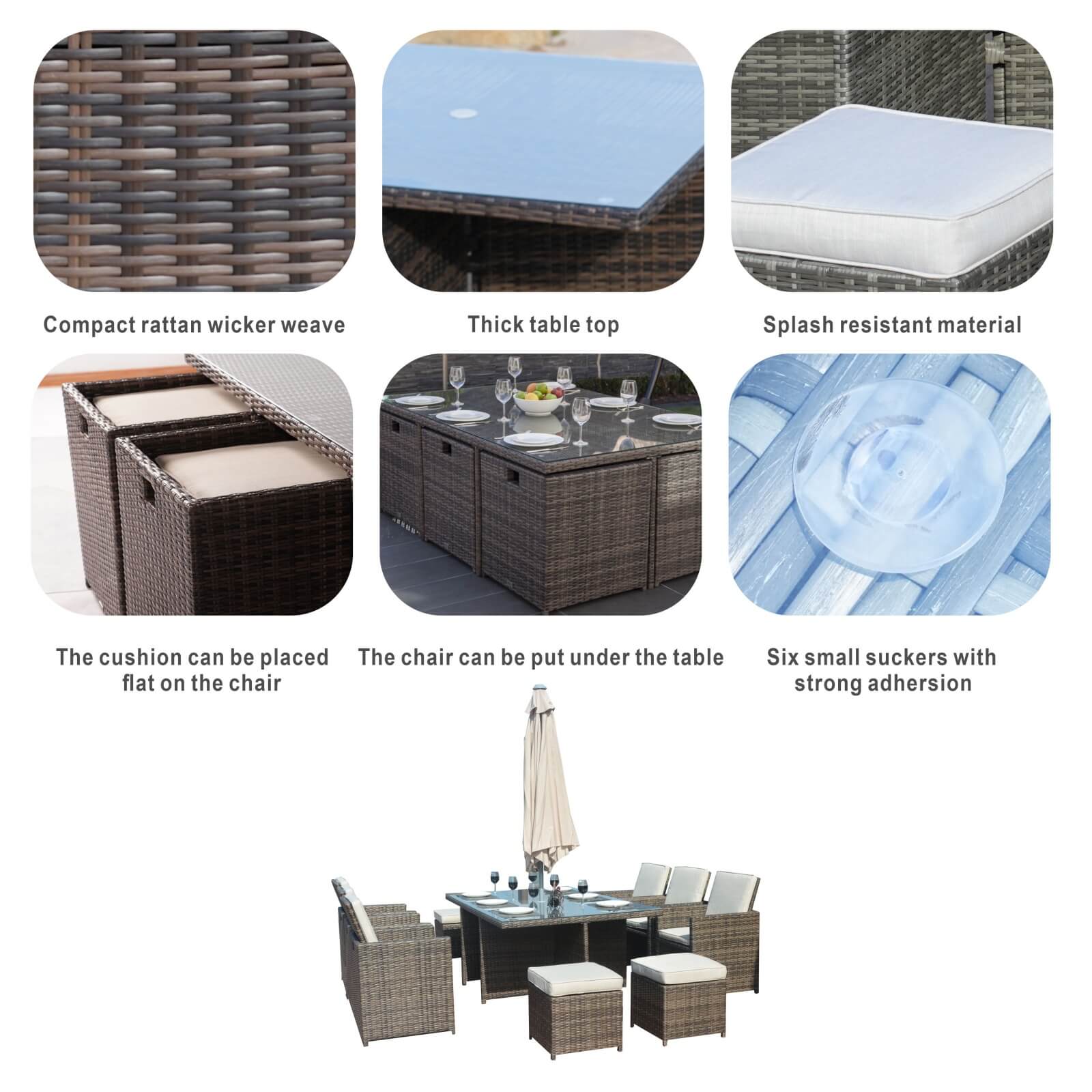 Customer Order: Carmel 6-Seater Cube Outdoor Dining Set (PAD-3234) - Direct Wicker