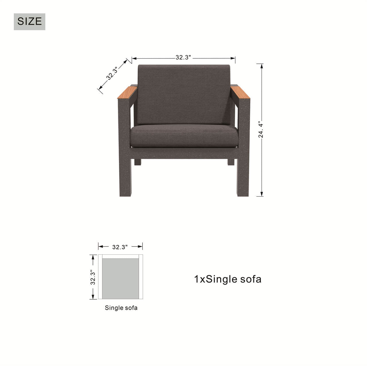 Dark Gray 8 - Piece Aluminum Patio Seating Sofa Set with Plush Cushions (PAS - 2327+2326+2326/7 - T) - Direct Wicker