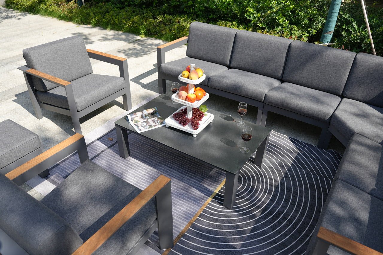 Dark Gray 8 - Piece Aluminum Patio Seating Sofa Set with Plush Cushions (PAS - 2327+2326+2326/7 - T) - Direct Wicker