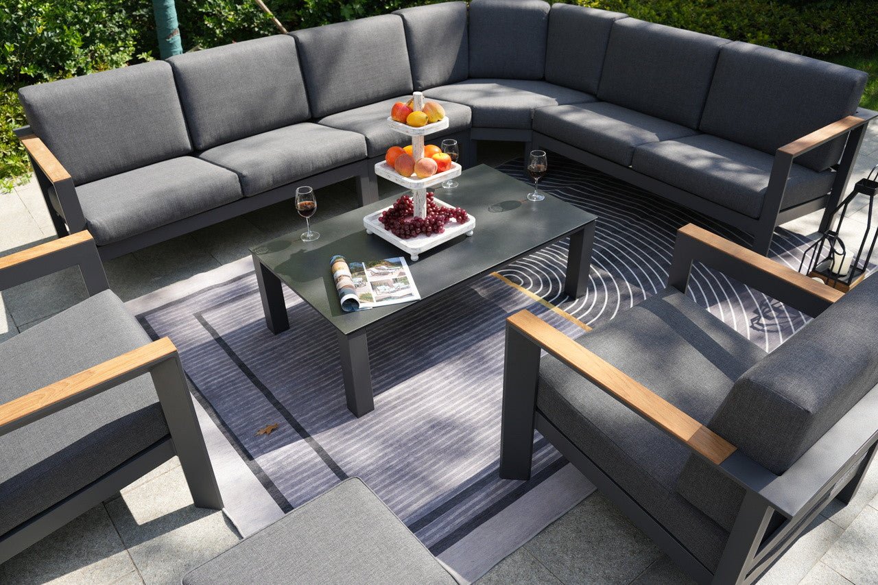 Dark Gray 8 - Piece Aluminum Patio Seating Sofa Set with Plush Cushions (PAS - 2327+2326+2326/7 - T) - Direct Wicker