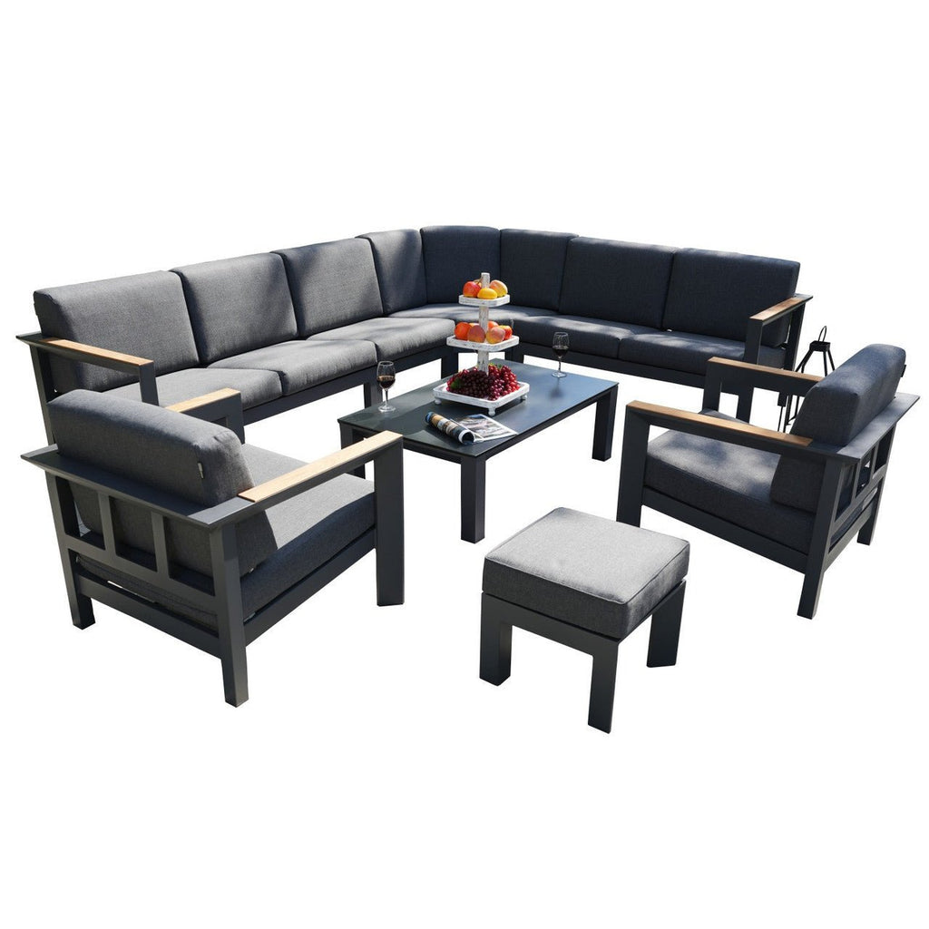 Dark Gray 8 - Piece Aluminum Patio Seating Sofa Set with Plush Cushions (PAS - 2327+2326+2326/7 - T) - Direct Wicker