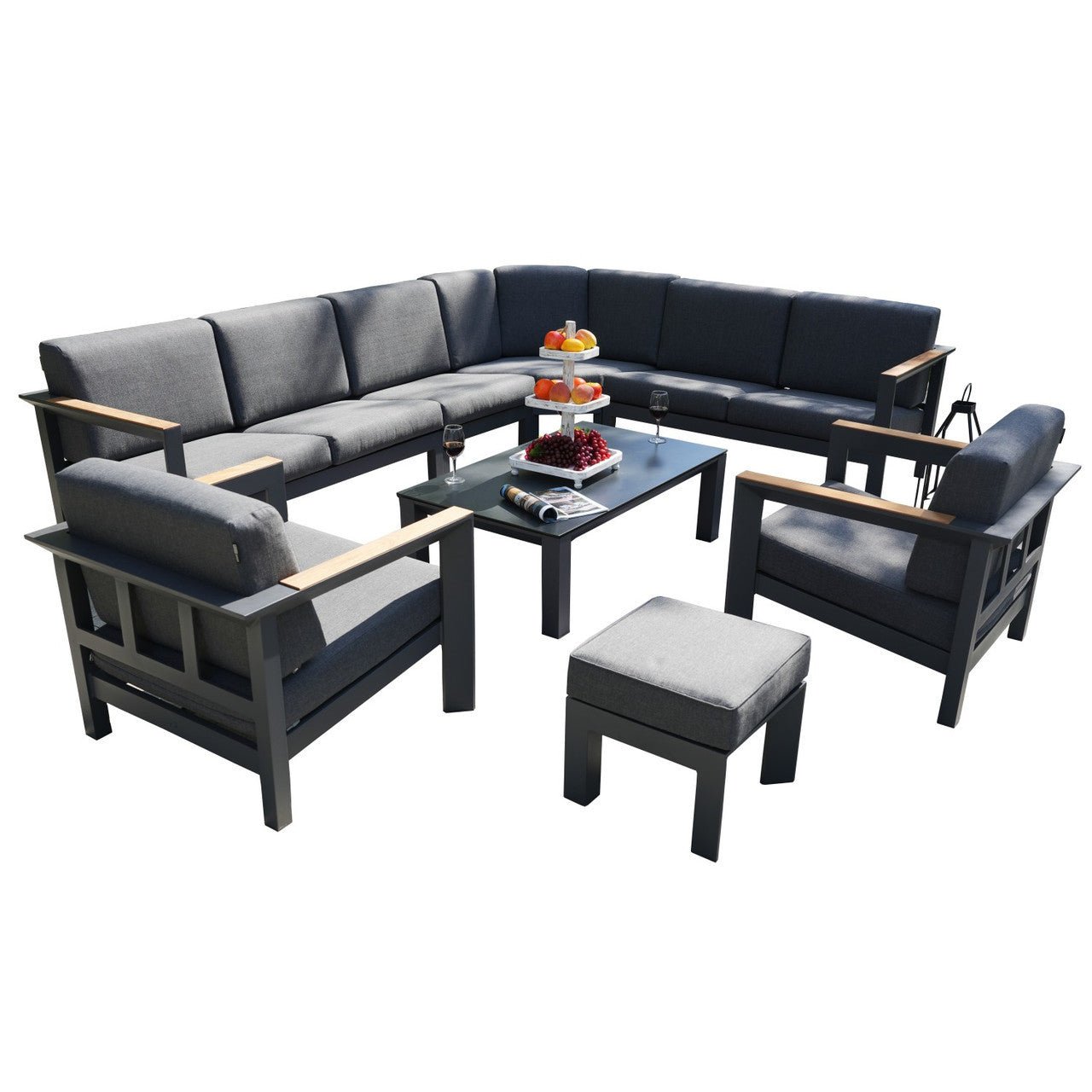Dark Gray 8 - Piece Aluminum Patio Seating Sofa Set with Plush Cushions (PAS - 2327+2326+2326/7 - T) - Direct Wicker