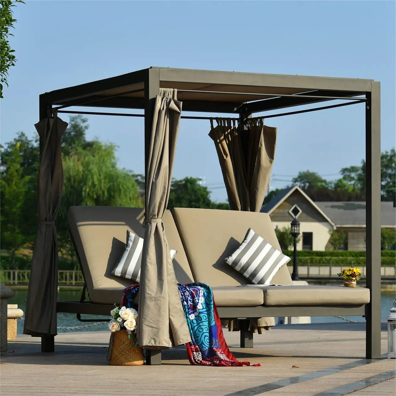 Daybed with Canopy for Outdoor Use (PAL - 1129B) - Direct Wicker