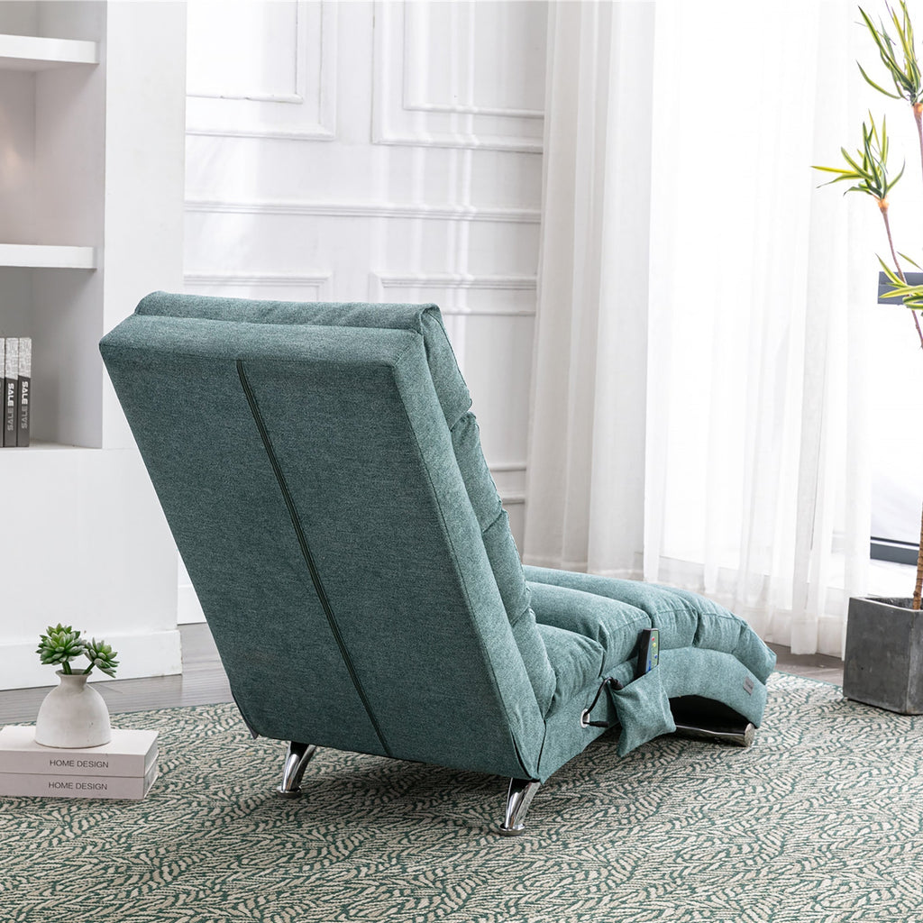 Ergonomic Electric Massage Chaise Lounge with Remote Control, Teal Linen Upholstery (W39539623) - Direct Wicker
