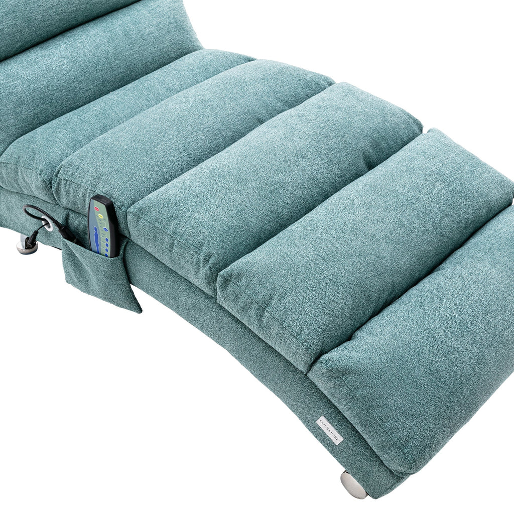 Ergonomic Electric Massage Chaise Lounge with Remote Control, Teal Linen Upholstery (W39539623) - Direct Wicker