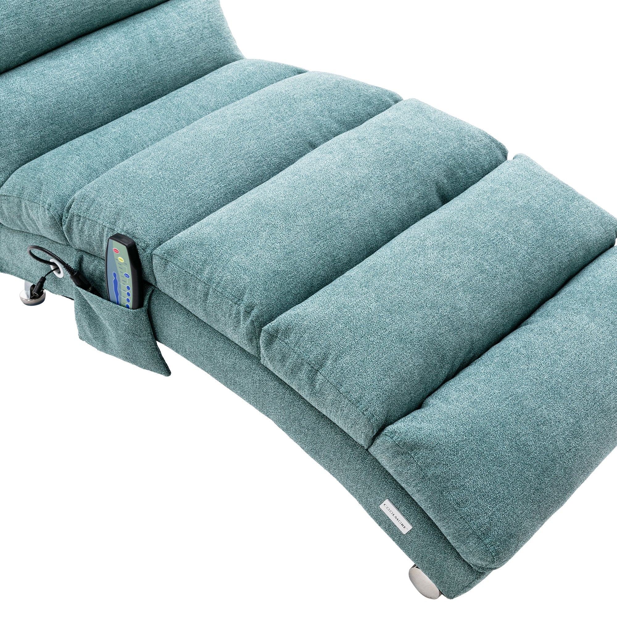 Ergonomic Electric Massage Chaise Lounge with Remote Control, Teal Linen Upholstery (W39539623) - Direct Wicker