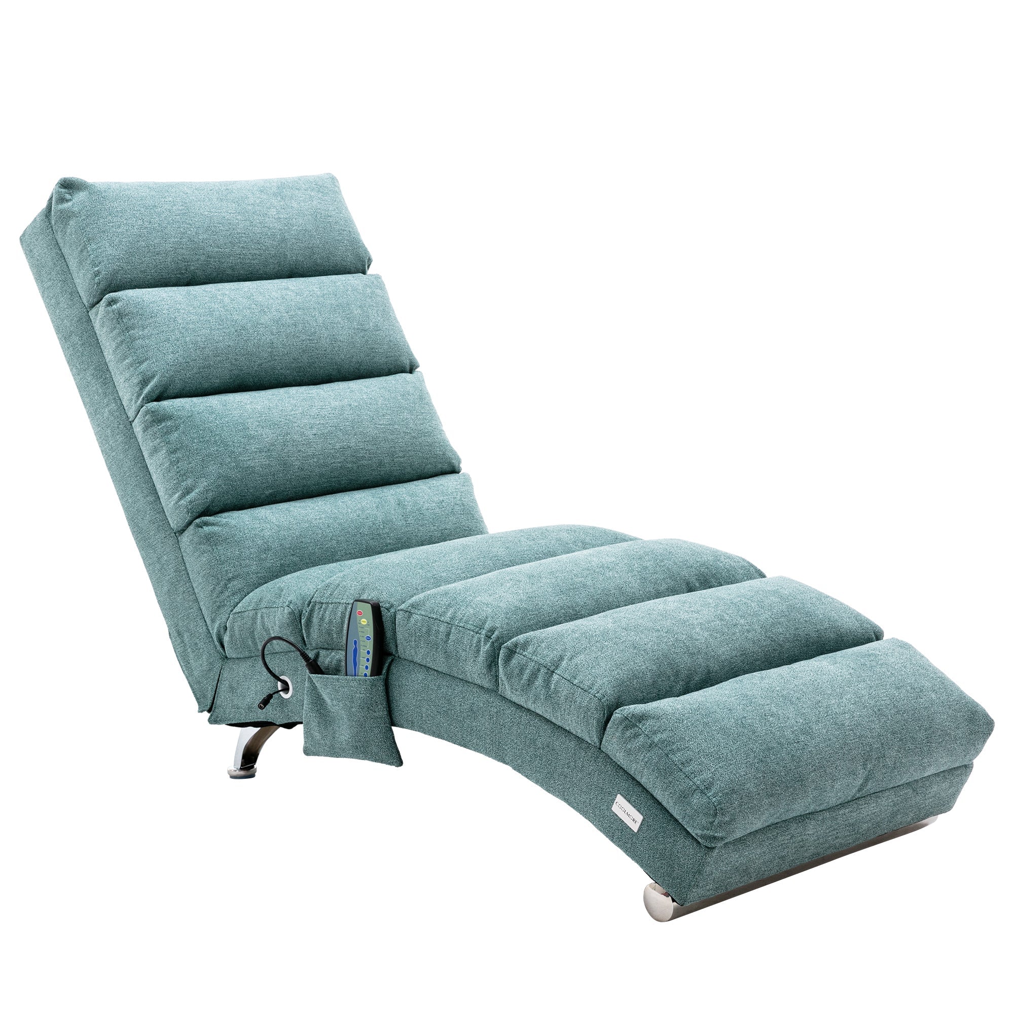 Ergonomic Electric Massage Chaise Lounge with Remote Control, Teal Linen Upholstery (W39539623) - Direct Wicker