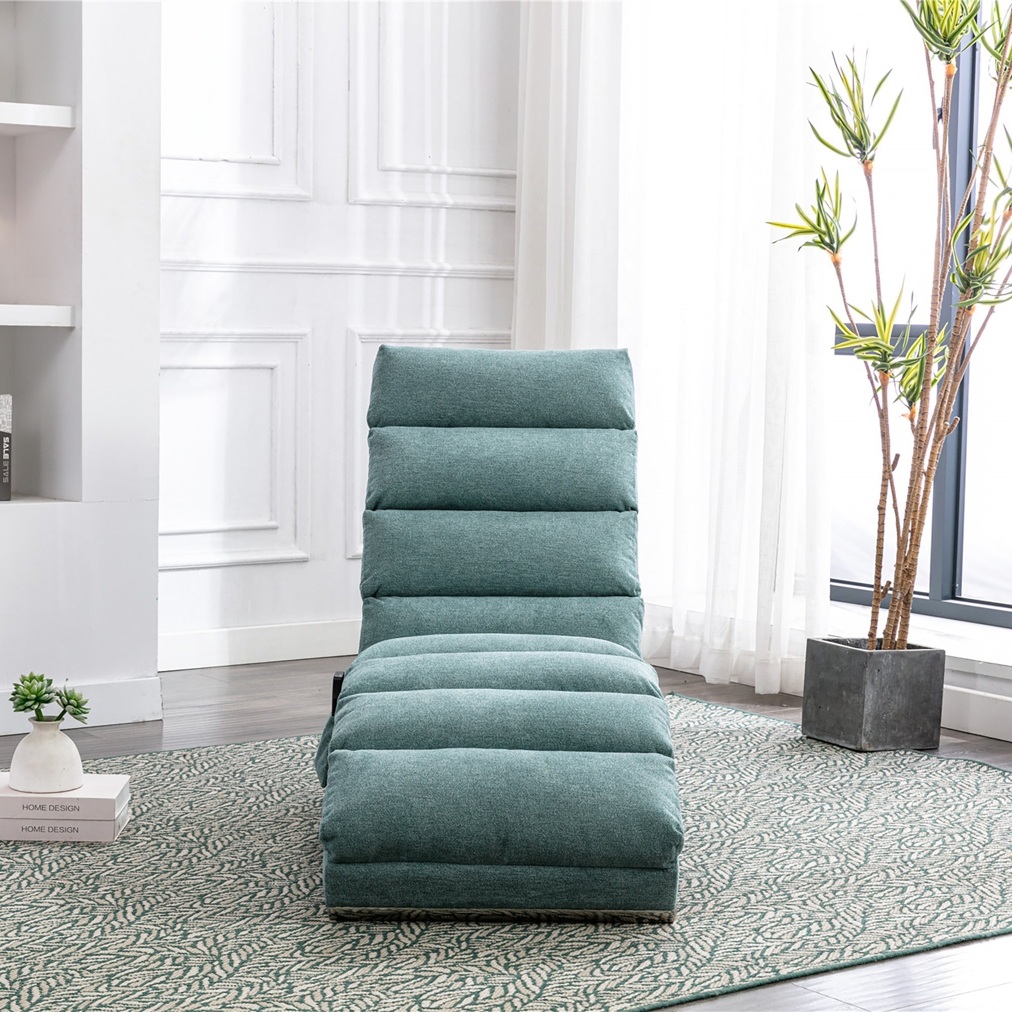 Ergonomic Electric Massage Chaise Lounge with Remote Control, Teal Linen Upholstery (W39539623) - Direct Wicker
