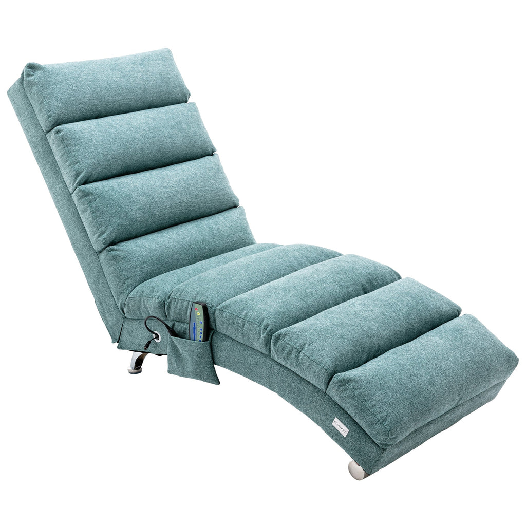 Ergonomic Electric Massage Chaise Lounge with Remote Control, Teal Linen Upholstery (W39539623) - Direct Wicker