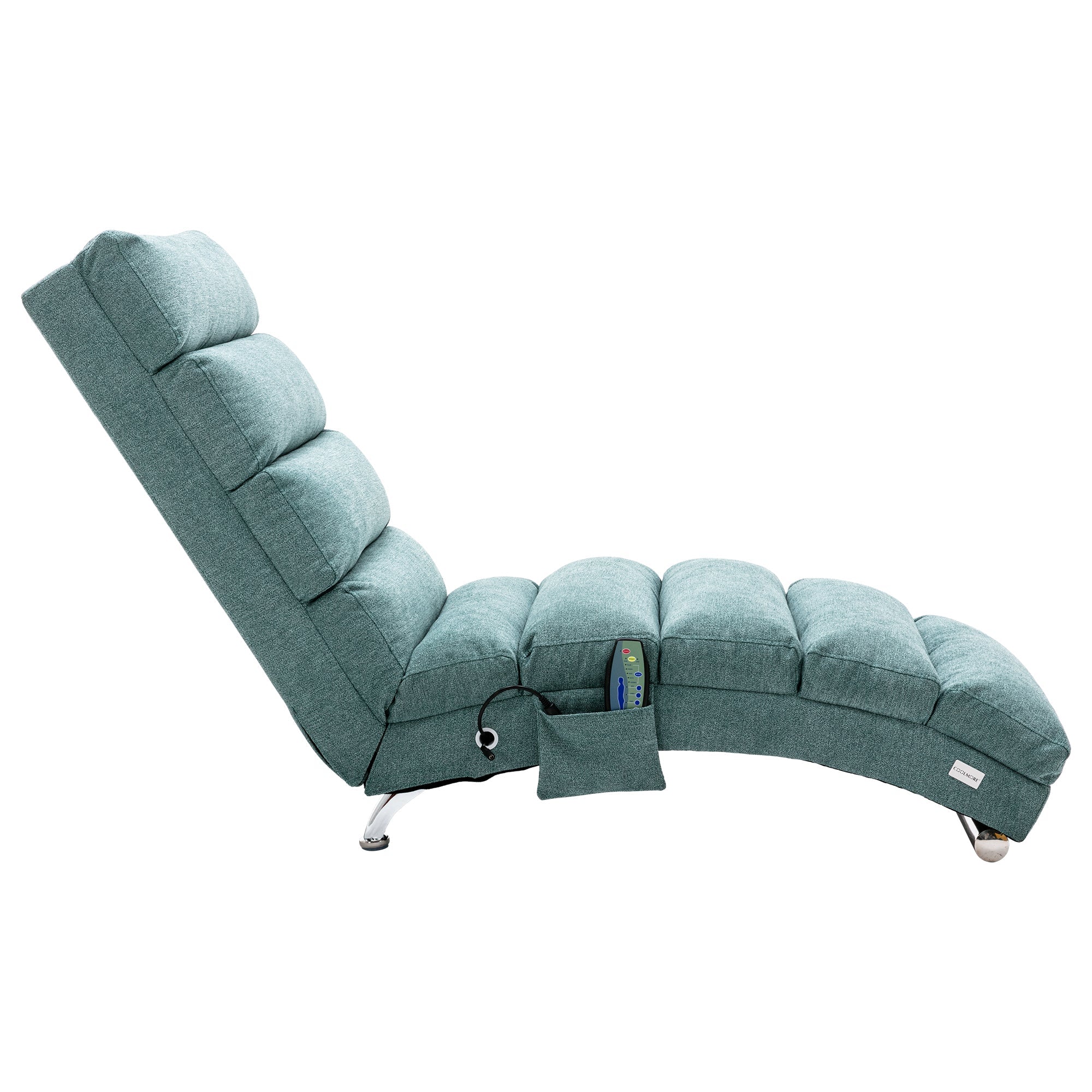 Ergonomic Electric Massage Chaise Lounge with Remote Control, Teal Linen Upholstery (W39539623) - Direct Wicker