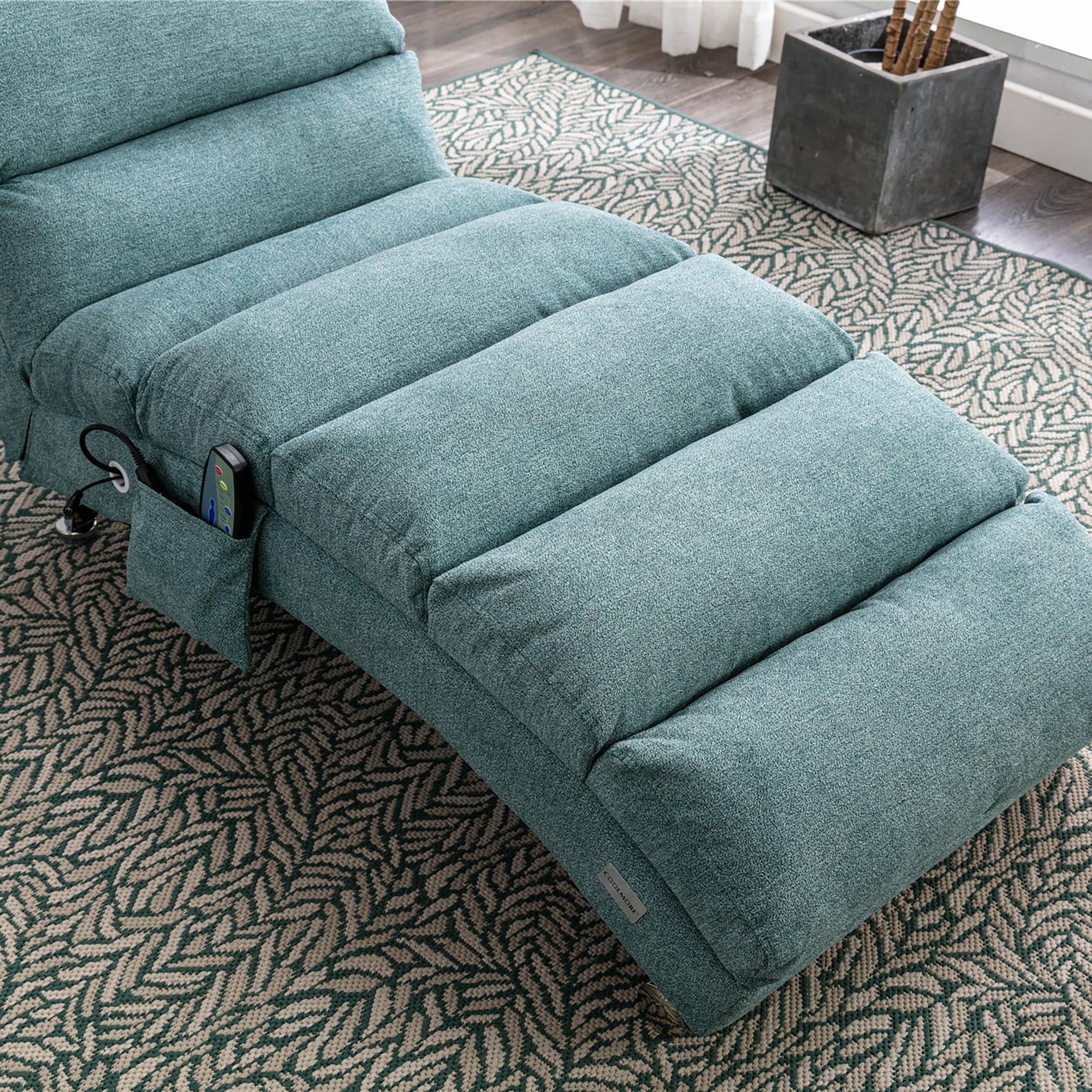 Ergonomic Electric Massage Chaise Lounge with Remote Control, Teal Linen Upholstery (W39539623) - Direct Wicker