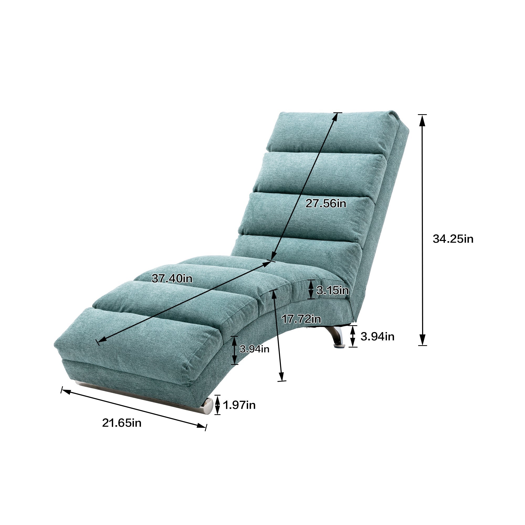 Ergonomic Electric Massage Chaise Lounge with Remote Control, Teal Linen Upholstery (W39539623) - Direct Wicker