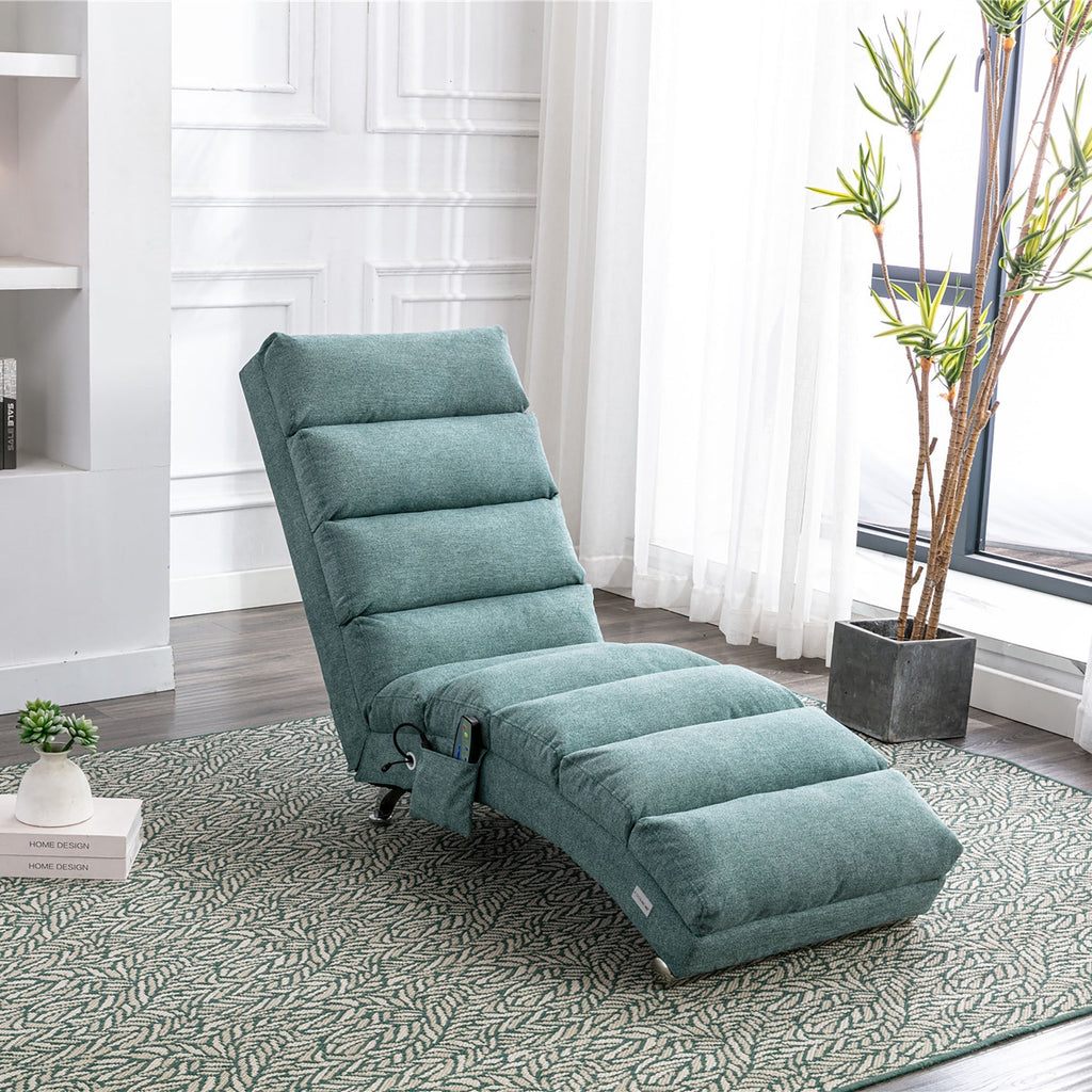 Ergonomic Electric Massage Chaise Lounge with Remote Control, Teal Linen Upholstery (W39539623) - Direct Wicker