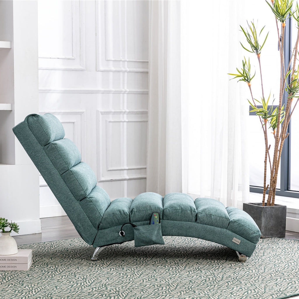 Ergonomic Electric Massage Chaise Lounge with Remote Control, Teal Linen Upholstery (W39539623) - Direct Wicker