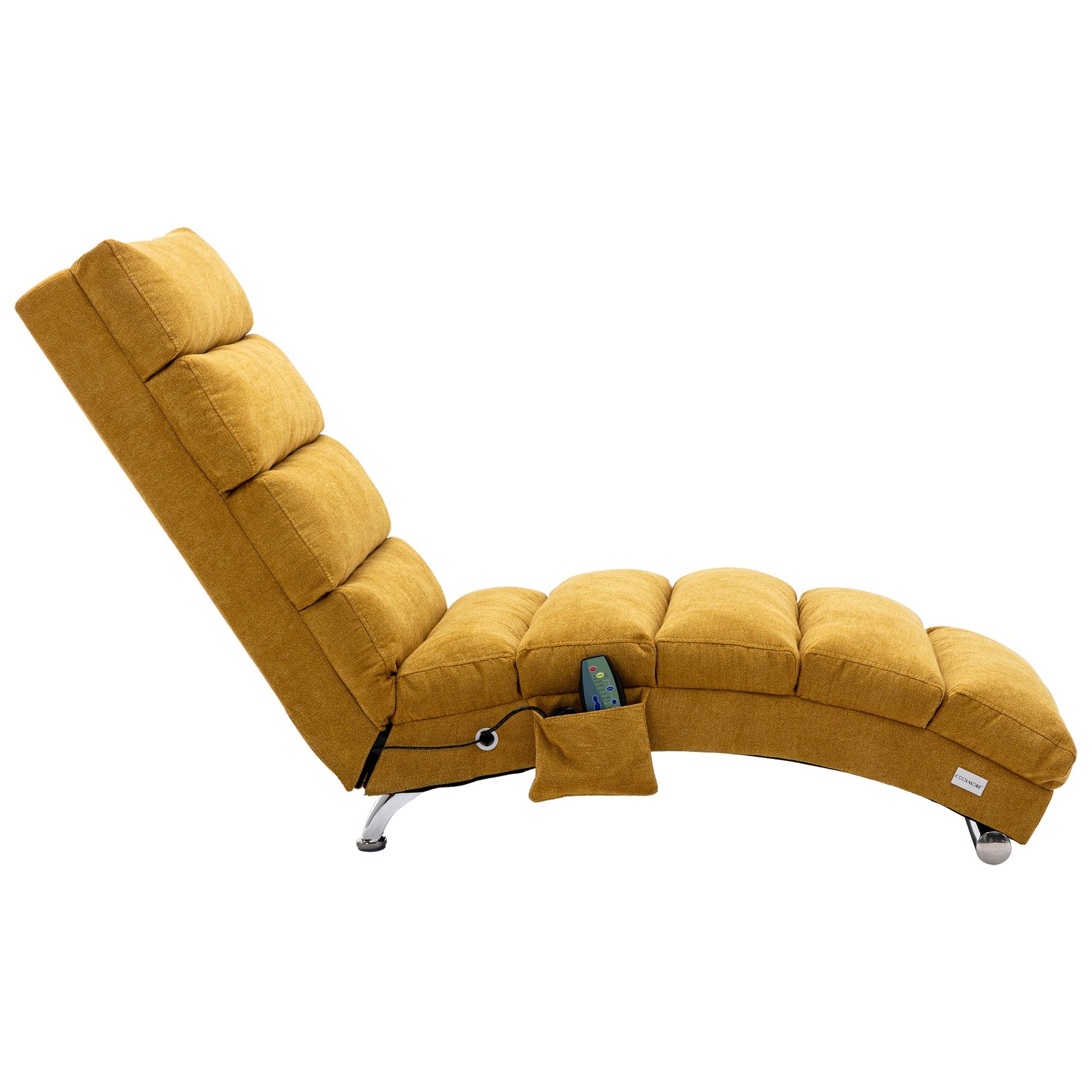 Ergonomic Linen Massage Chaise Lounge with Remote Control, Mustard Color, 5 Modes (W39539621) - Direct Wicker