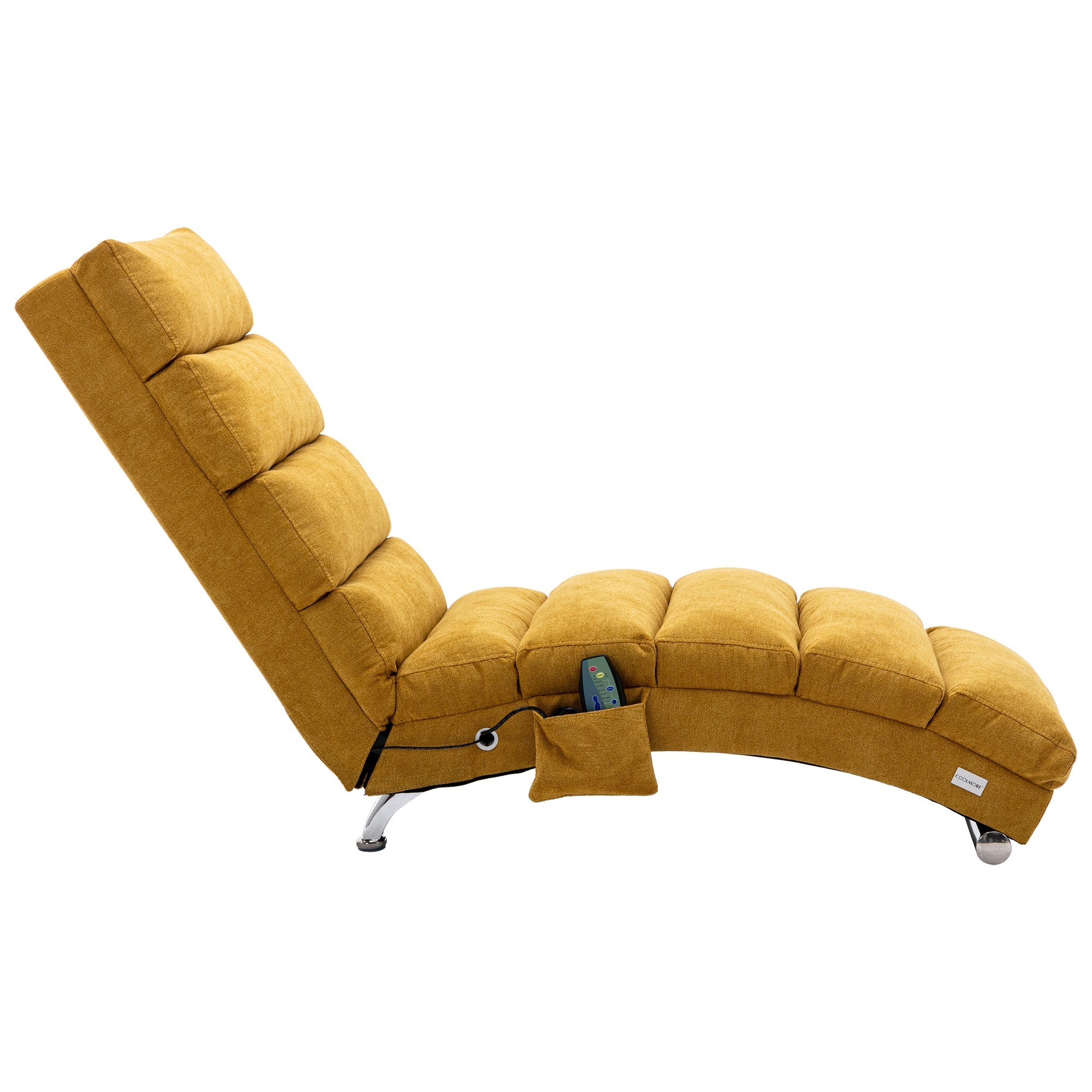 Ergonomic Linen Massage Chaise Lounge with Remote Control, Mustard Color, 5 Modes (W39539621) - Direct Wicker