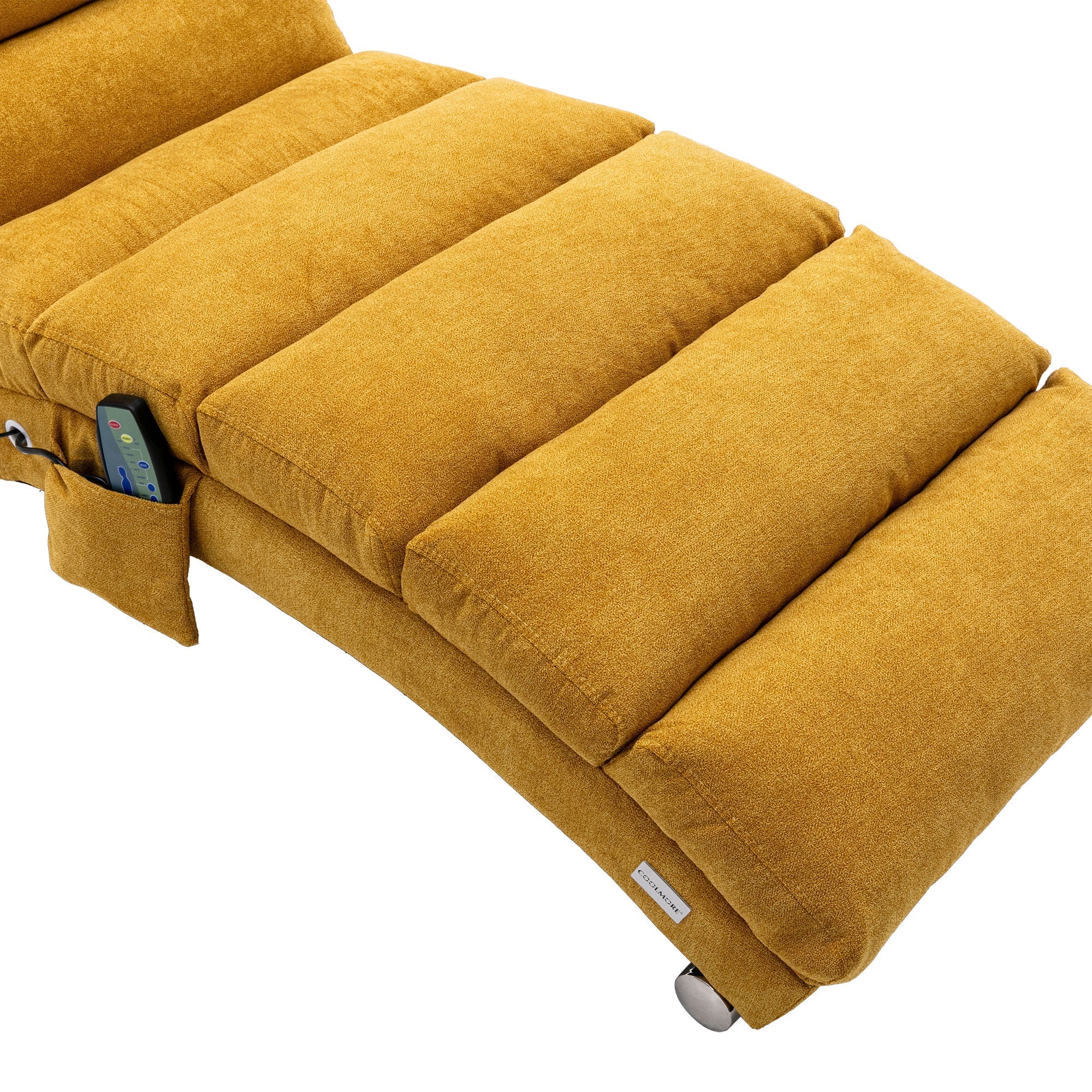 Ergonomic Linen Massage Chaise Lounge with Remote Control, Mustard Color, 5 Modes (W39539621) - Direct Wicker