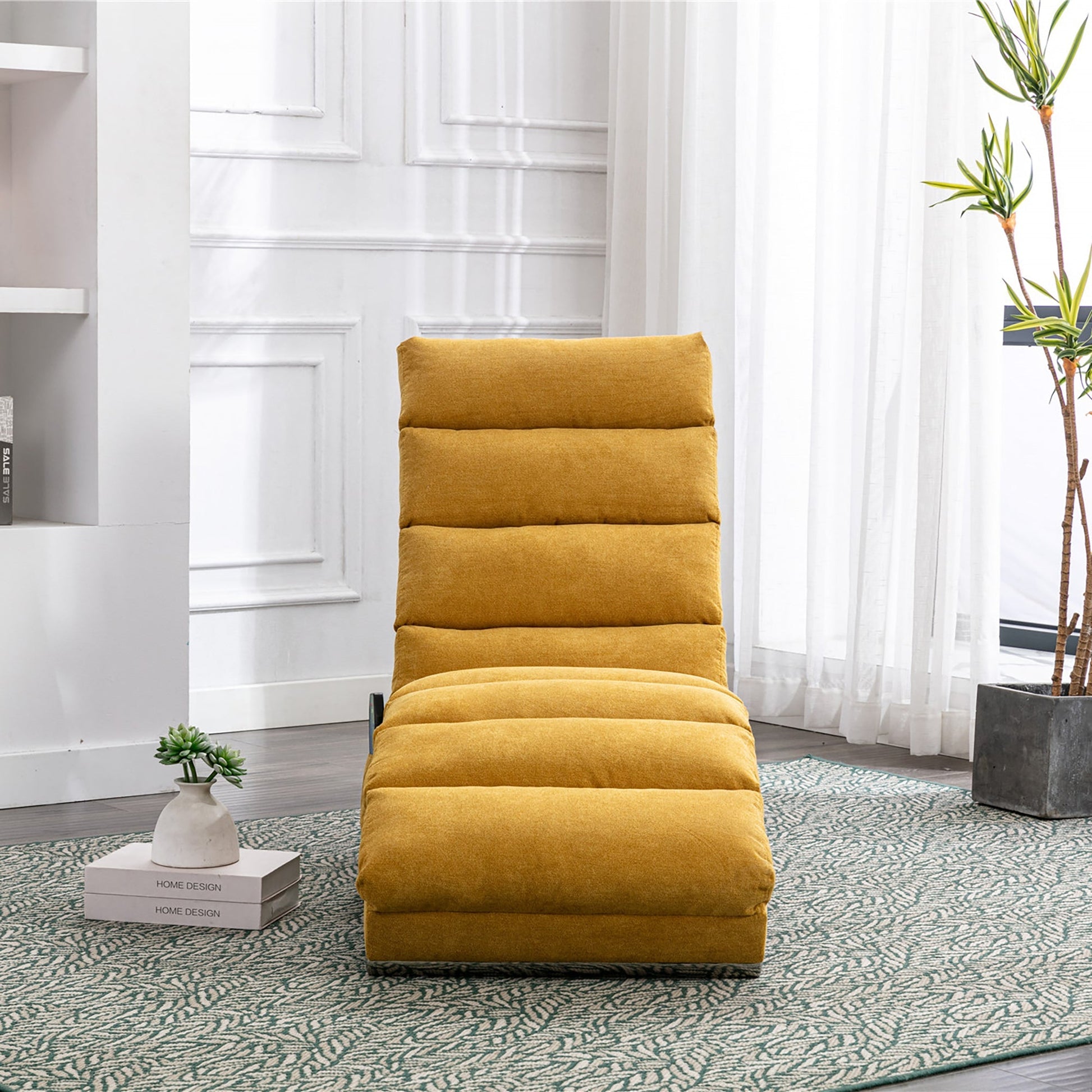 Ergonomic Linen Massage Chaise Lounge with Remote Control, Mustard Color, 5 Modes (W39539621) - Direct Wicker