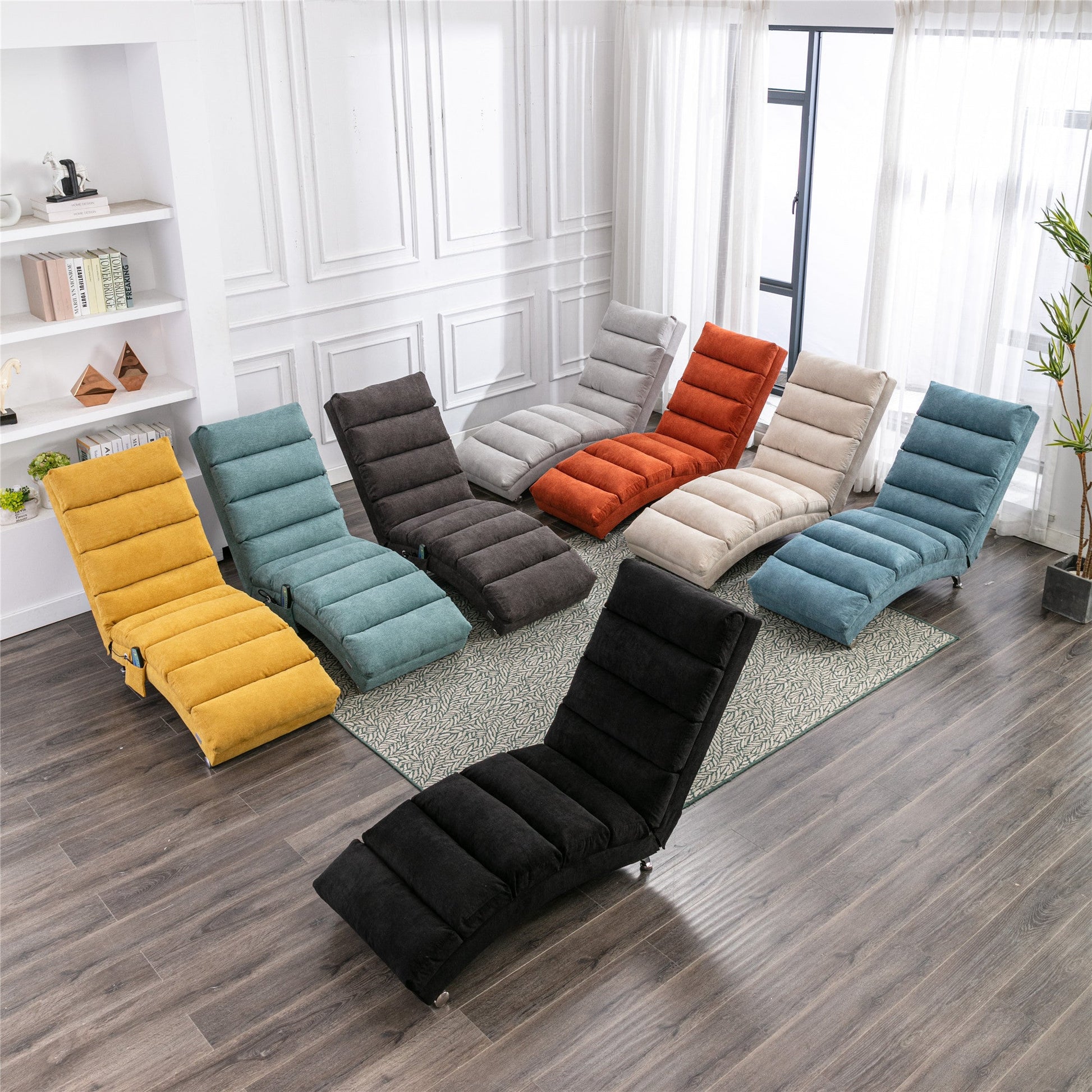 Ergonomic Linen Massage Chaise Lounge with Remote Control, Mustard Color, 5 Modes (W39539621) - Direct Wicker