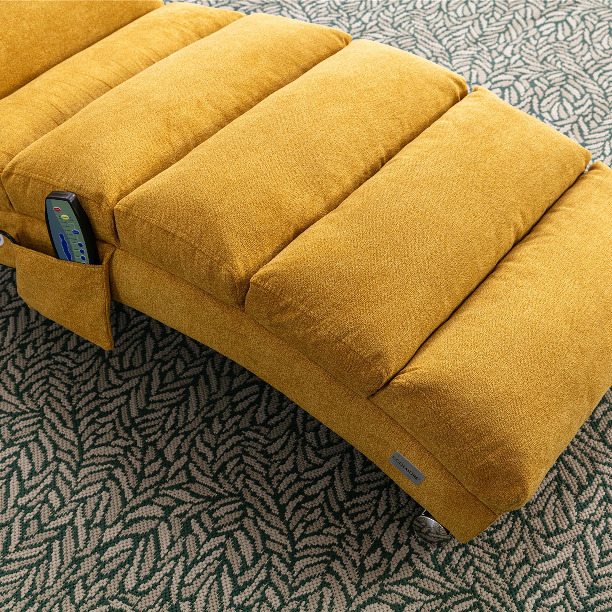 Ergonomic Linen Massage Chaise Lounge with Remote Control, Mustard Color, 5 Modes (W39539621) - Direct Wicker