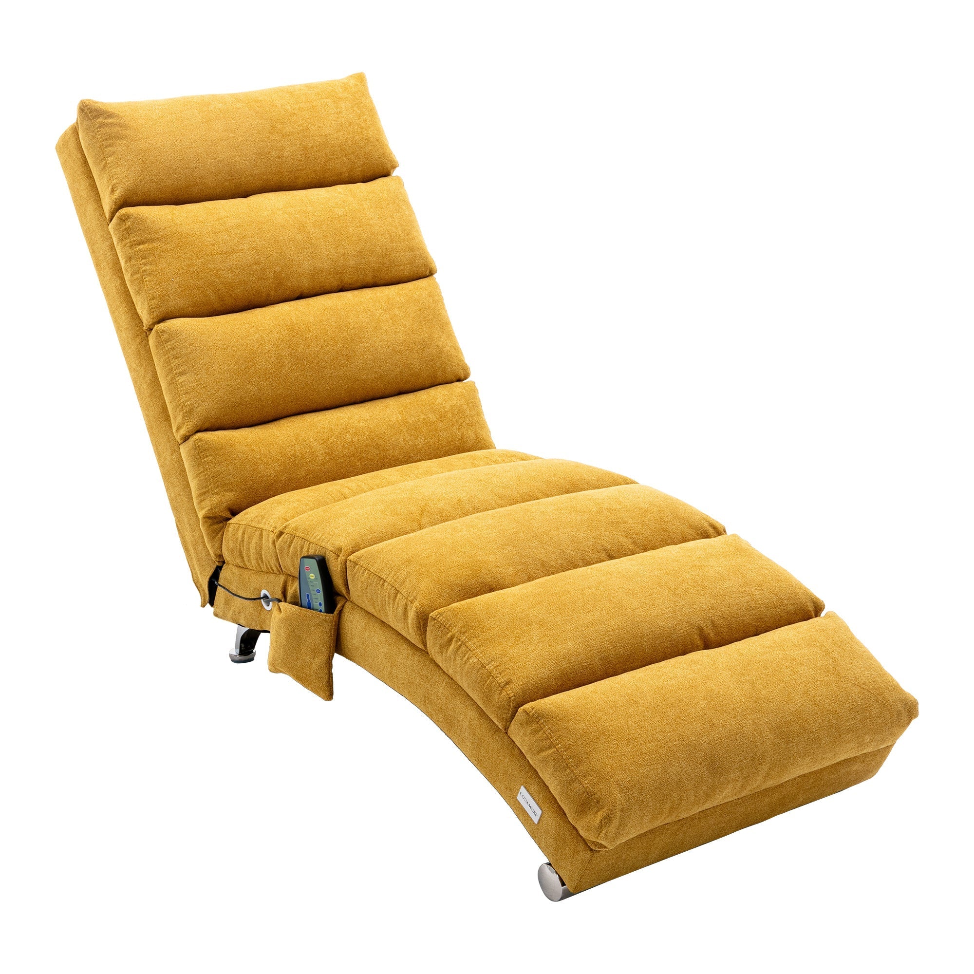 Ergonomic Linen Massage Chaise Lounge with Remote Control, Mustard Color, 5 Modes (W39539621) - Direct Wicker