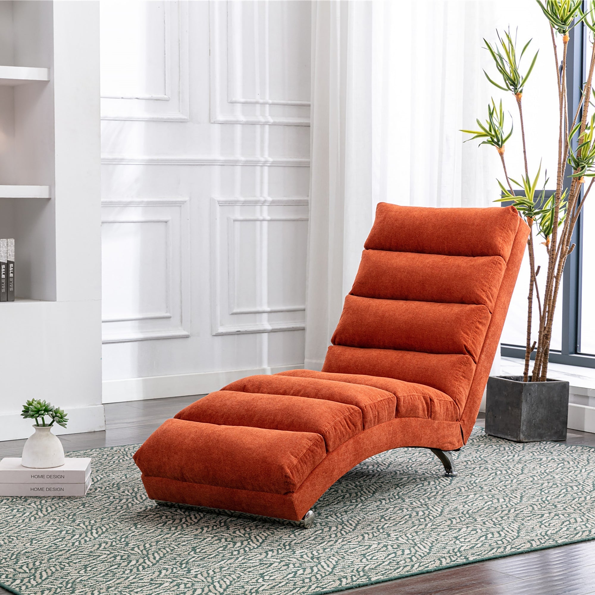 Ergonomic Linen Massage Chaise Lounge with Remote Control, Orange, 5 Modes (W39539622) - Direct Wicker