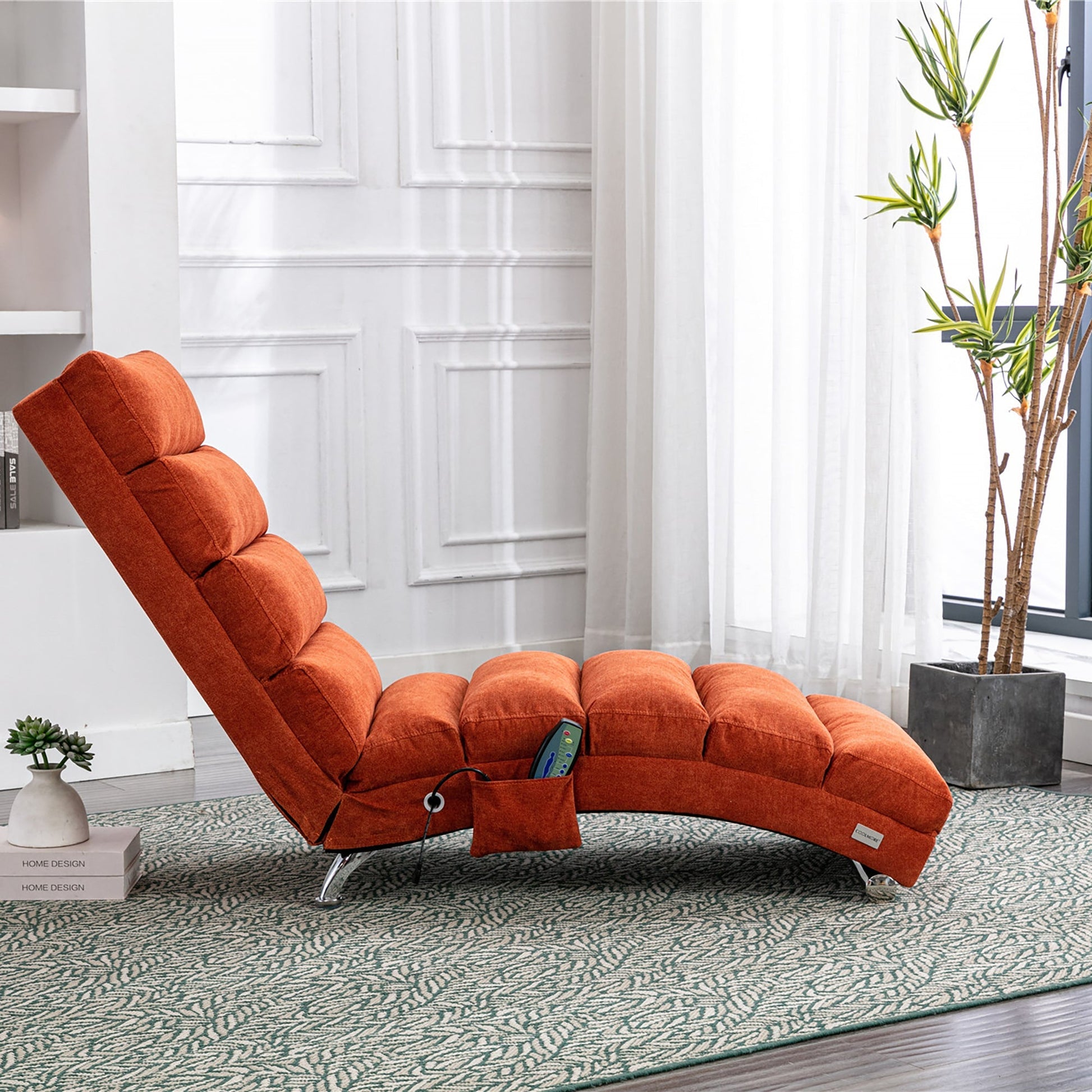 Ergonomic Linen Massage Chaise Lounge with Remote Control, Orange, 5 Modes (W39539622) - Direct Wicker