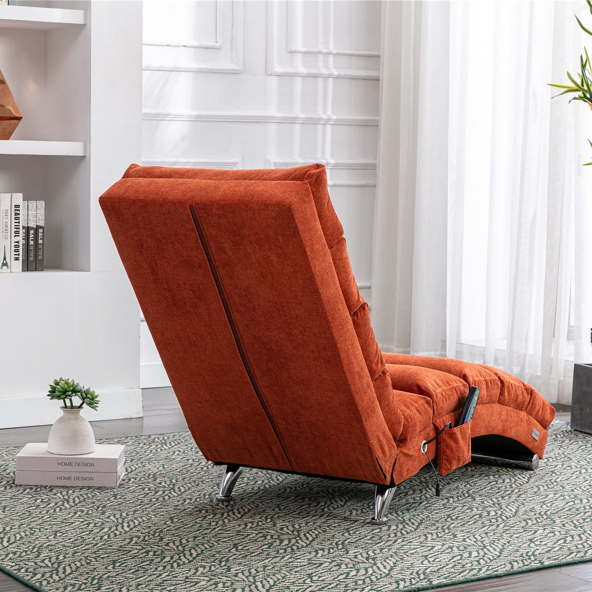 Ergonomic Linen Massage Chaise Lounge with Remote Control, Orange, 5 Modes (W39539622) - Direct Wicker