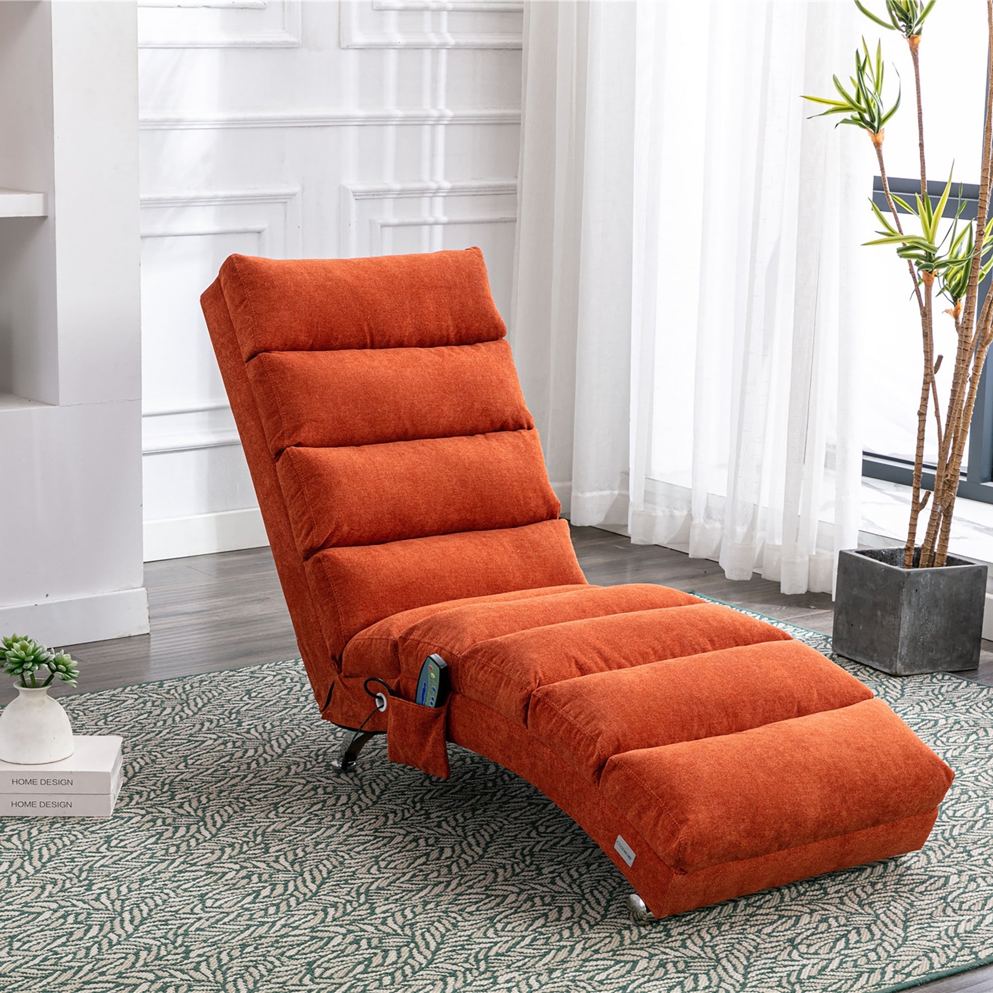 Ergonomic Linen Massage Chaise Lounge with Remote Control, Orange, 5 Modes (W39539622) - Direct Wicker