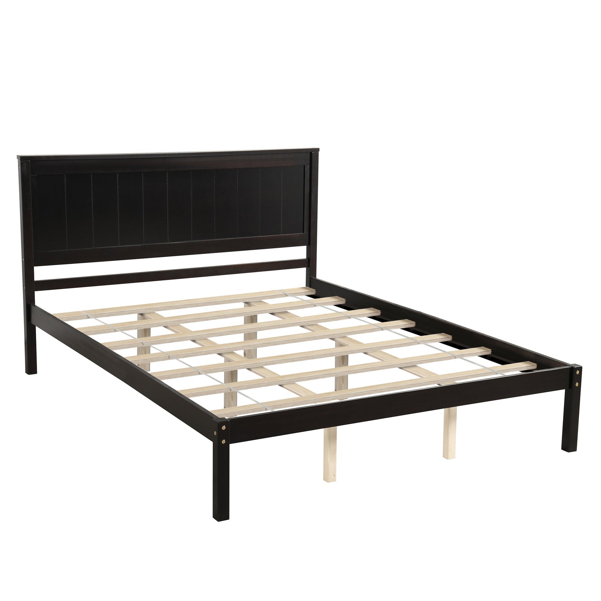 Espresso Platform Bed Frame with Headboard, Wood Slat Support (WF212813AAP) - Direct Wicker