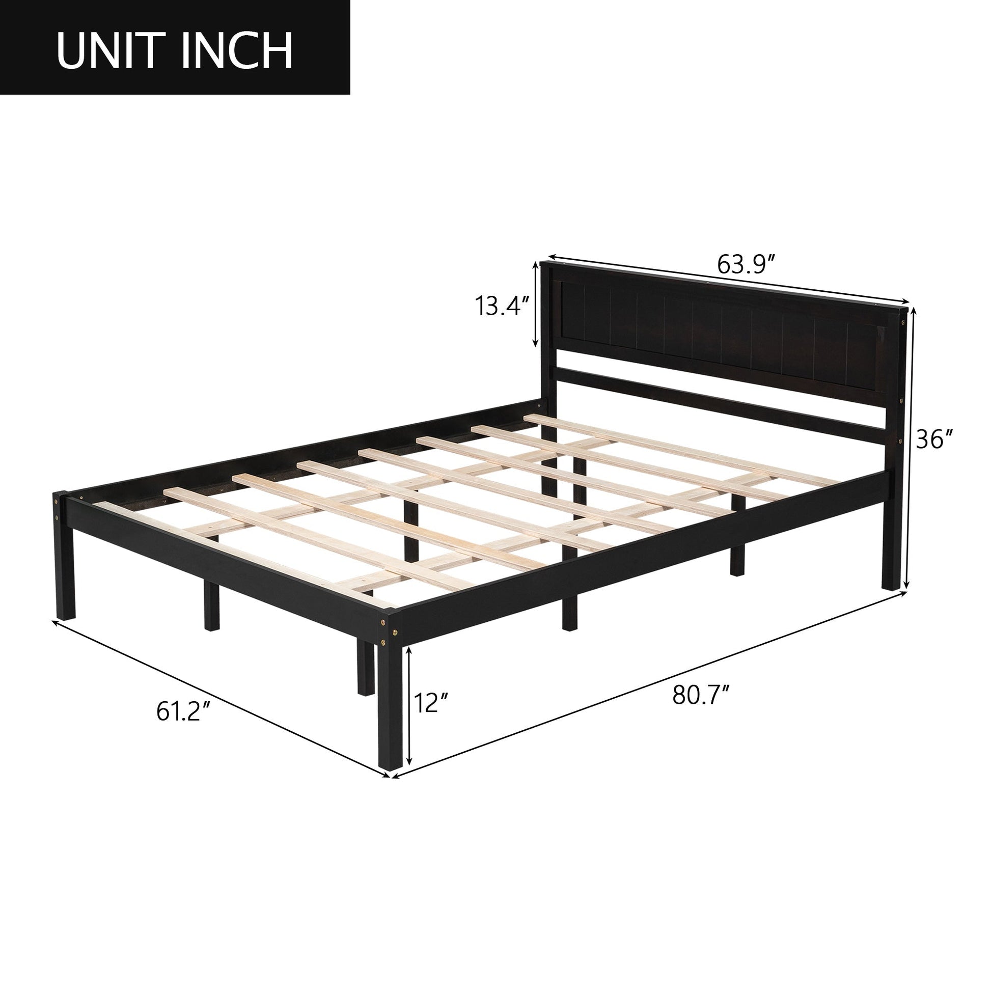 Espresso Platform Bed Frame with Headboard, Wood Slat Support (WF212813AAP) - Direct Wicker