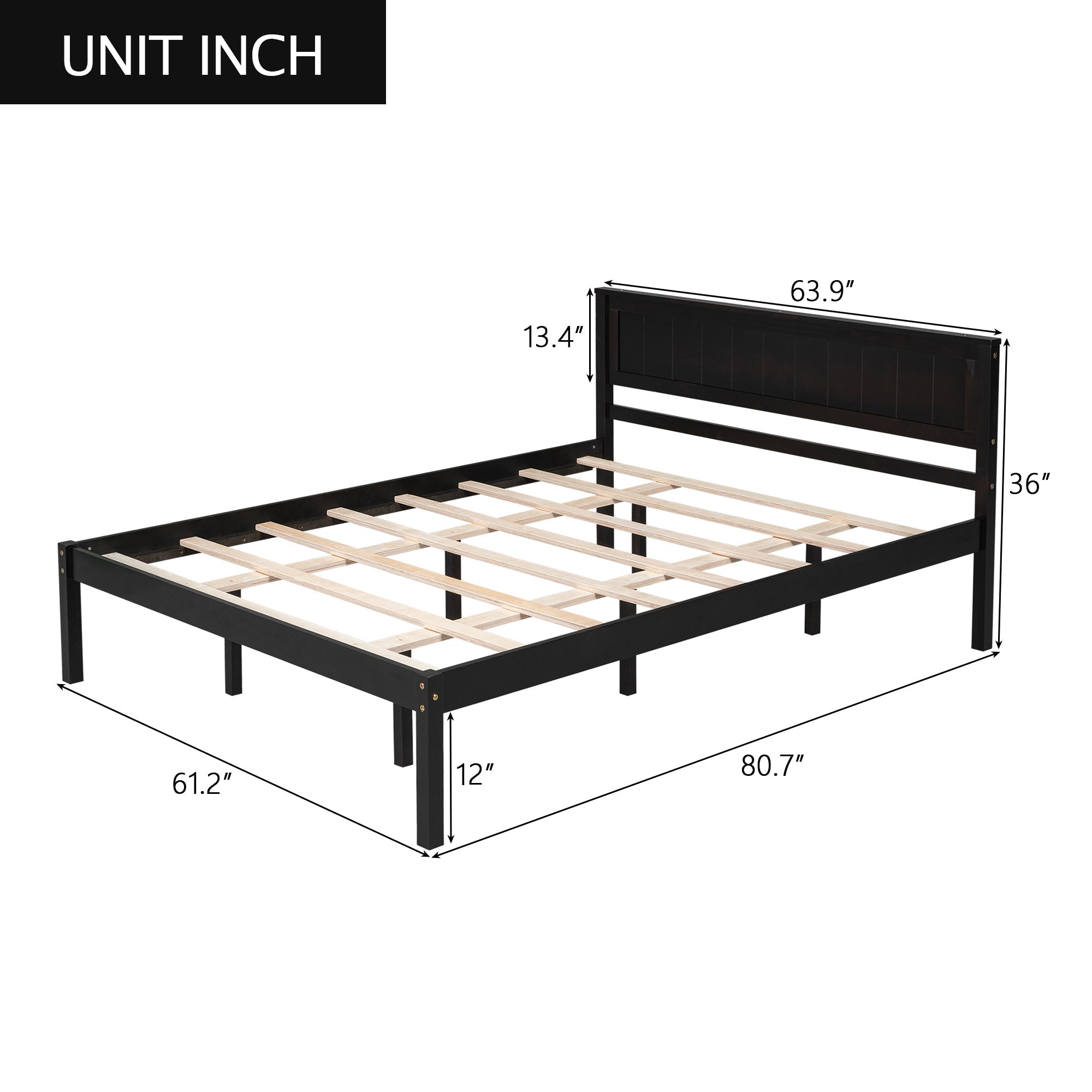 Espresso Platform Bed Frame with Headboard, Wood Slat Support (WF212813AAP) - Direct Wicker