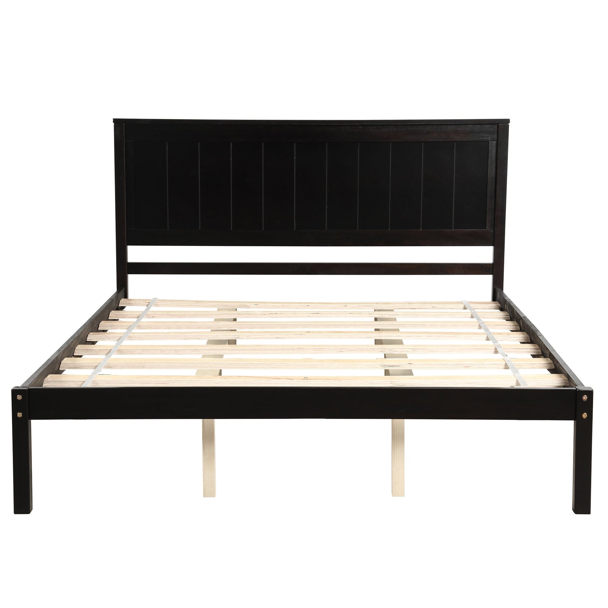 Espresso Platform Bed Frame with Headboard, Wood Slat Support (WF212813AAP) - Direct Wicker