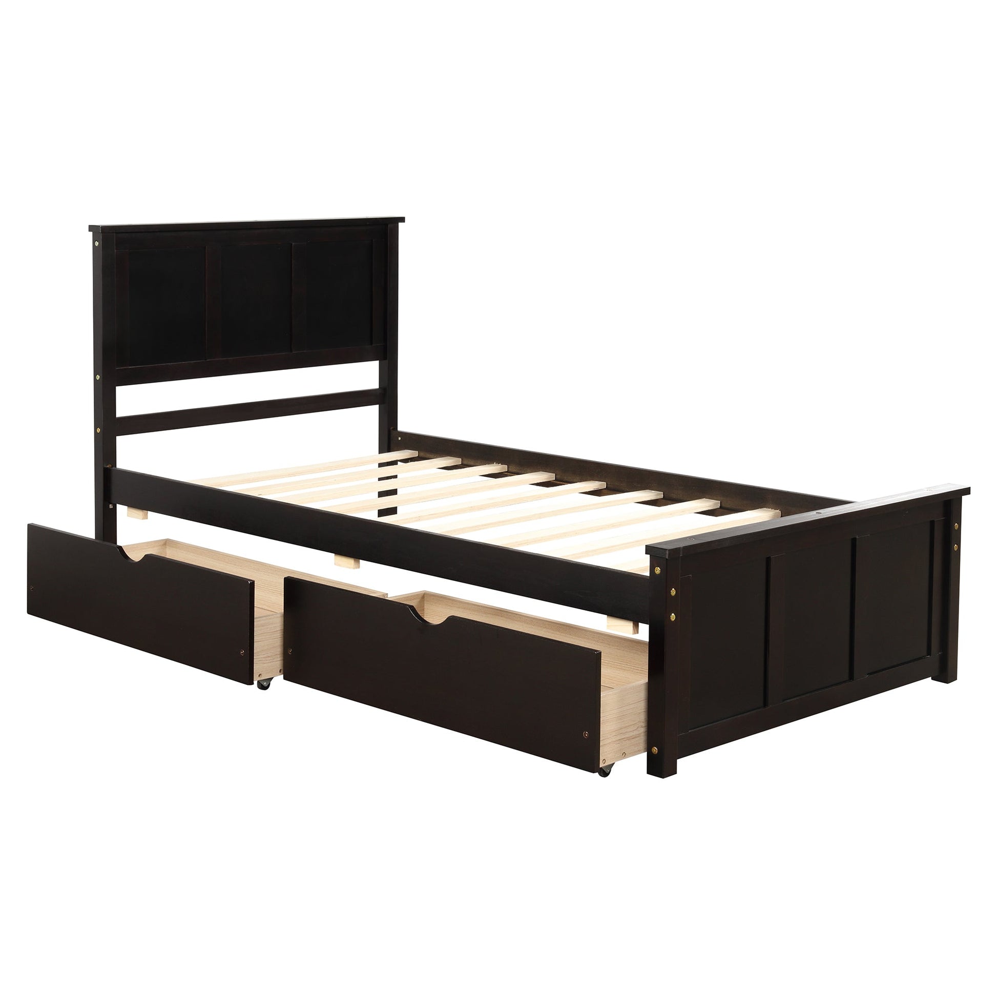 Espresso Platform Storage Bed with 2 Wheel - Base Drawers, Twin Size Frame (WF194472AAP) - Direct Wicker