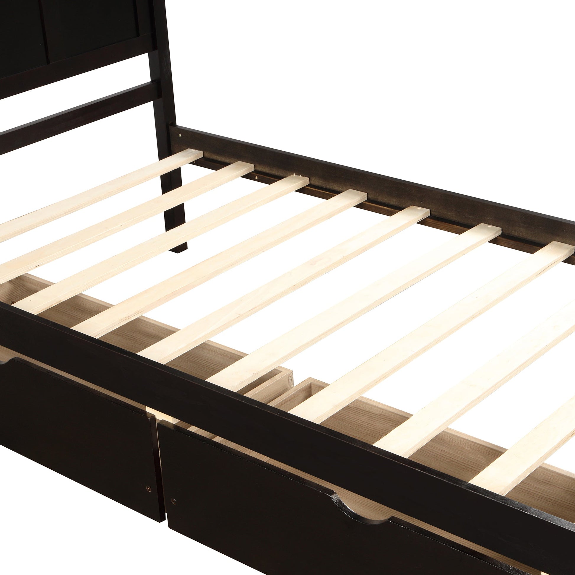 Espresso Platform Storage Bed with 2 Wheel - Base Drawers, Twin Size Frame (WF194472AAP) - Direct Wicker