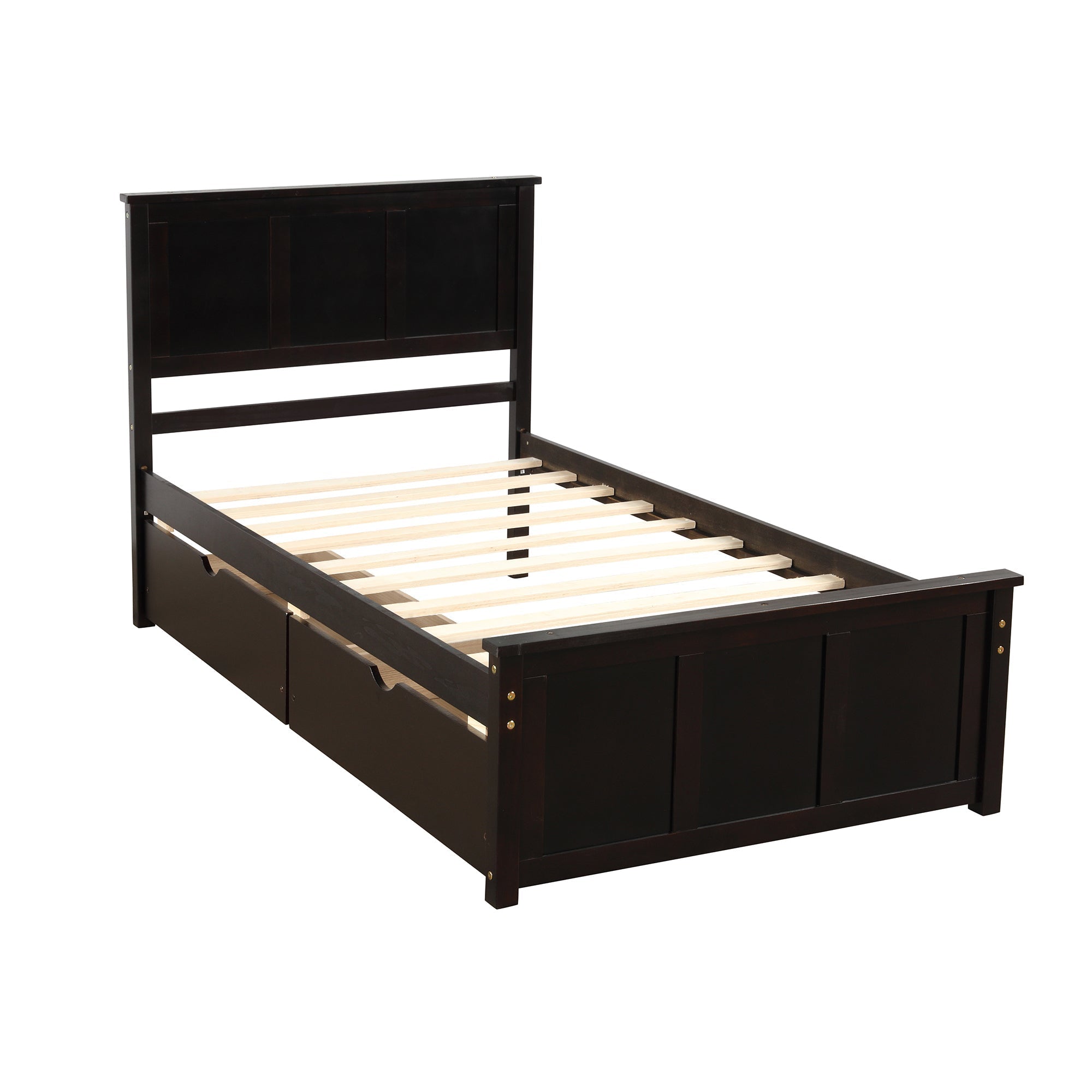 Espresso Platform Storage Bed with 2 Wheel - Base Drawers, Twin Size Frame (WF194472AAP) - Direct Wicker