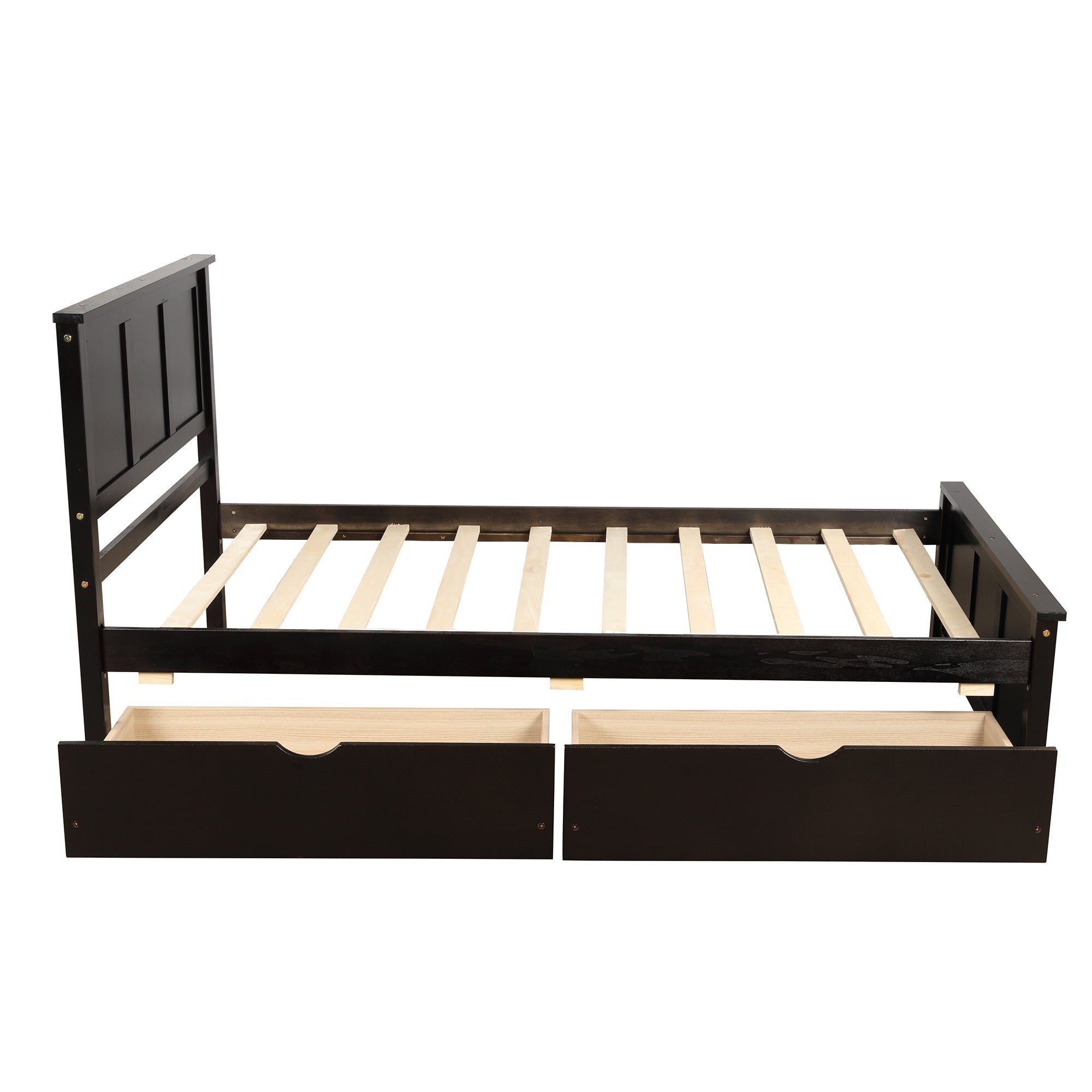 Espresso Platform Storage Bed with 2 Wheel - Base Drawers, Twin Size Frame (WF194472AAP) - Direct Wicker