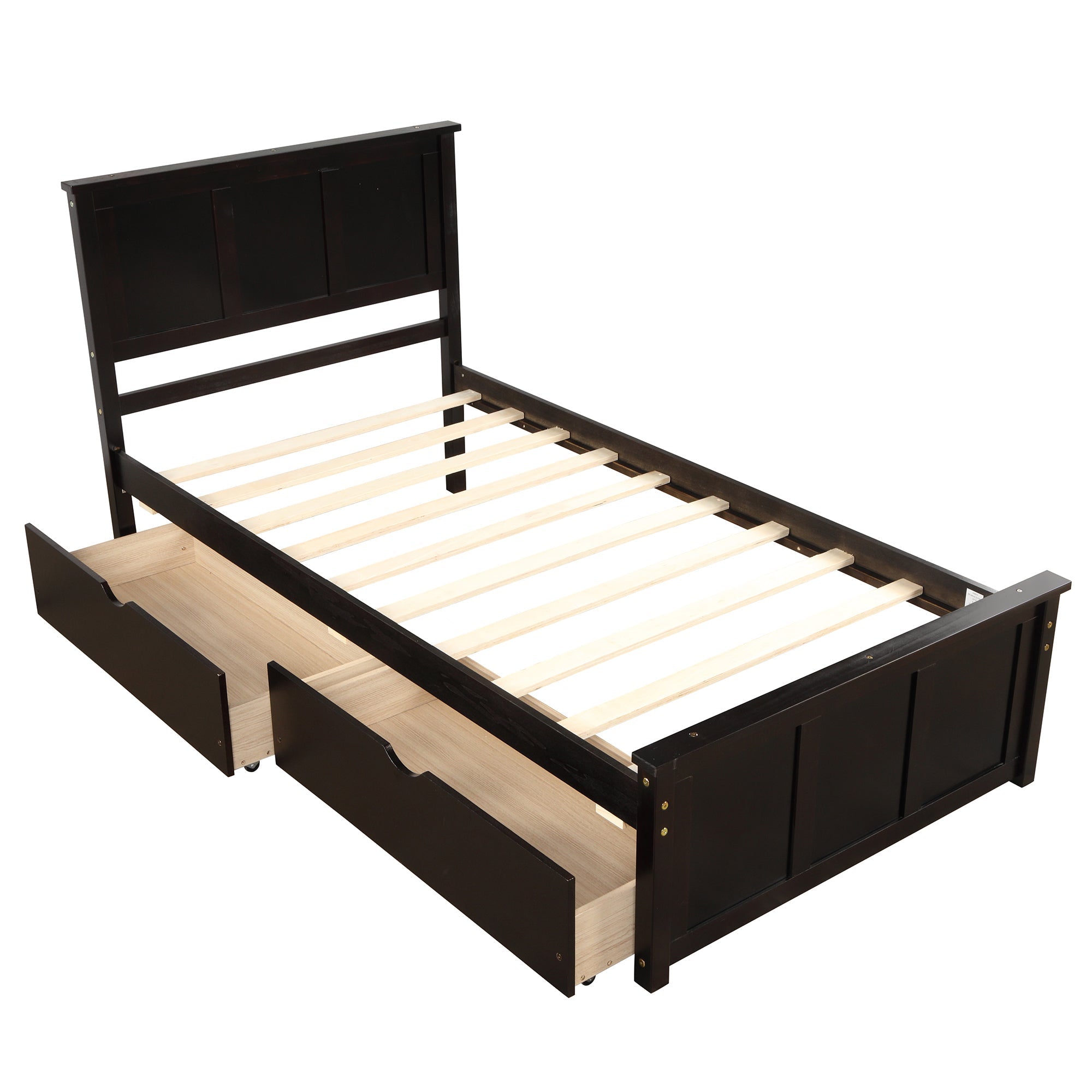 Espresso Platform Storage Bed with 2 Wheel - Base Drawers, Twin Size Frame (WF194472AAP) - Direct Wicker