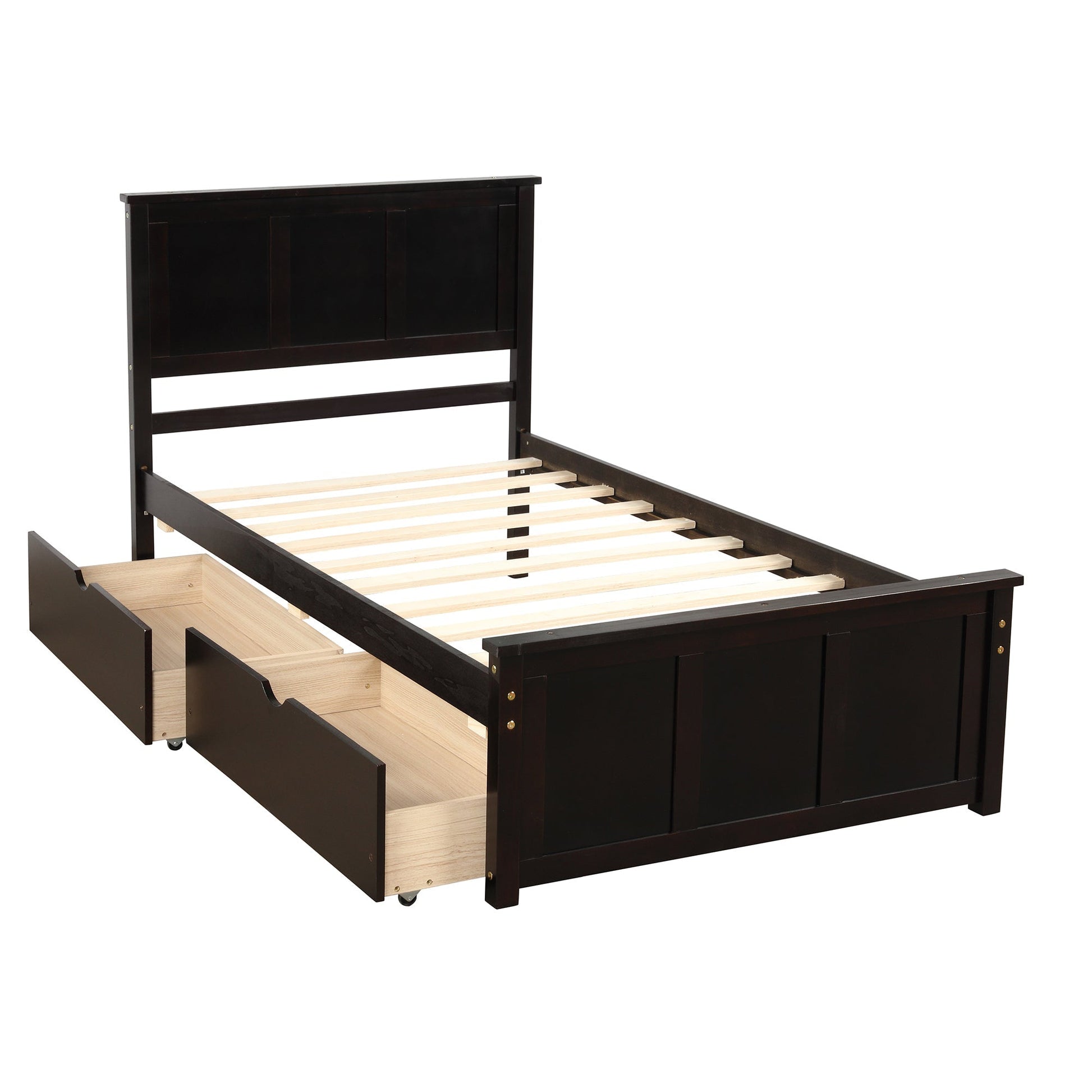 Espresso Platform Storage Bed with 2 Wheel - Base Drawers, Twin Size Frame (WF194472AAP) - Direct Wicker